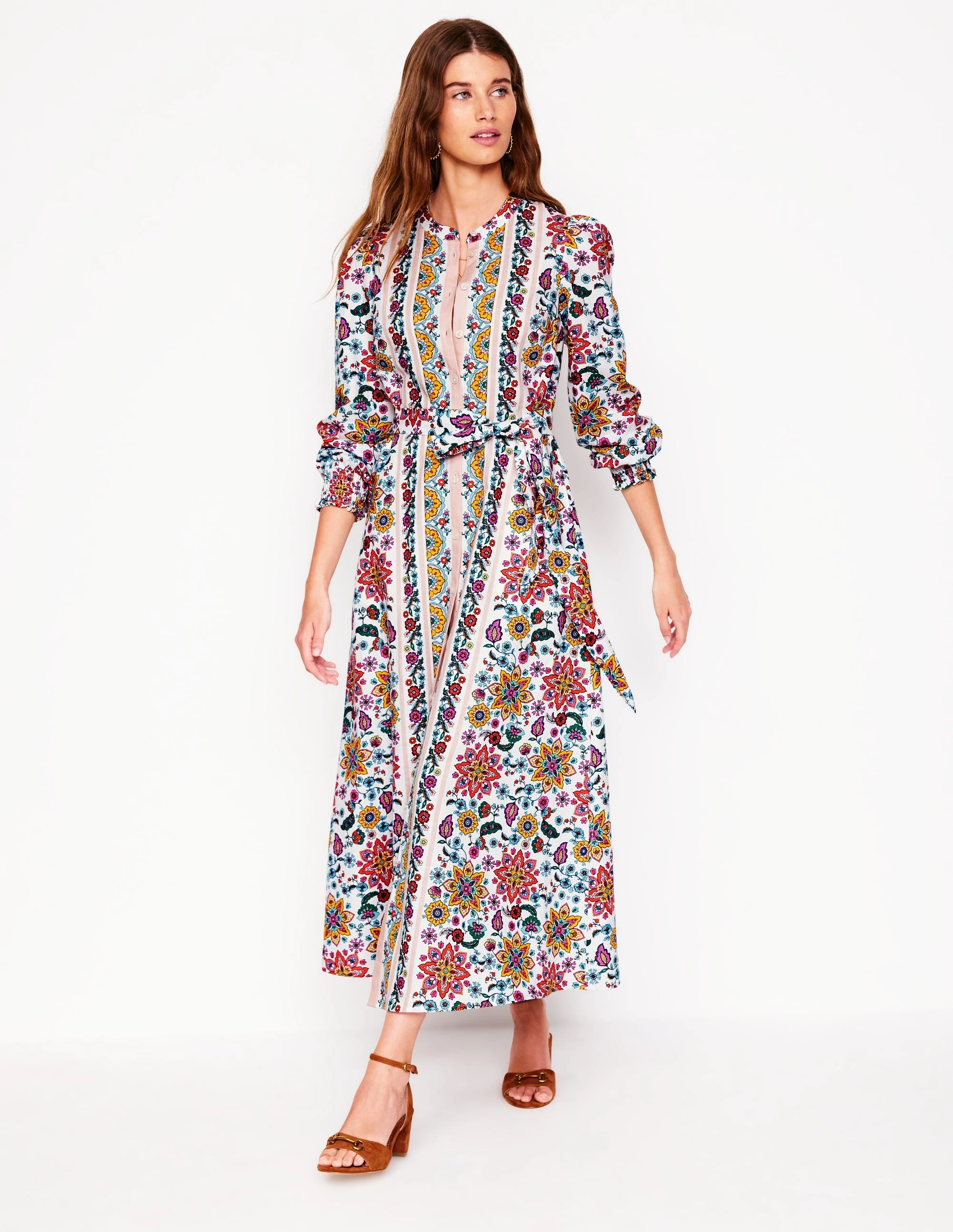 Ruby Linen Blend Shirt Dress-Ivory. Botanical Sprig