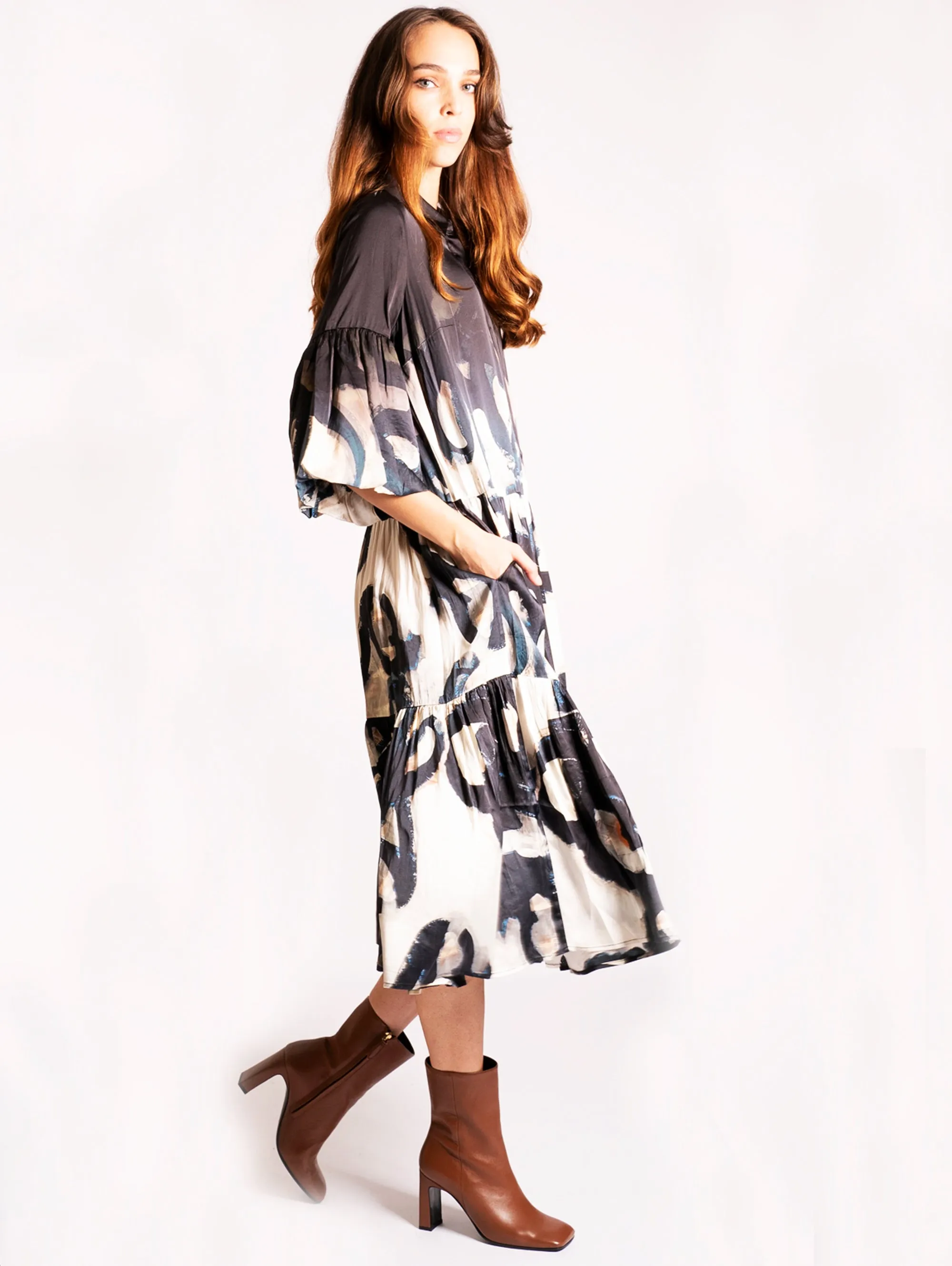 Shirt Dress with Black Print