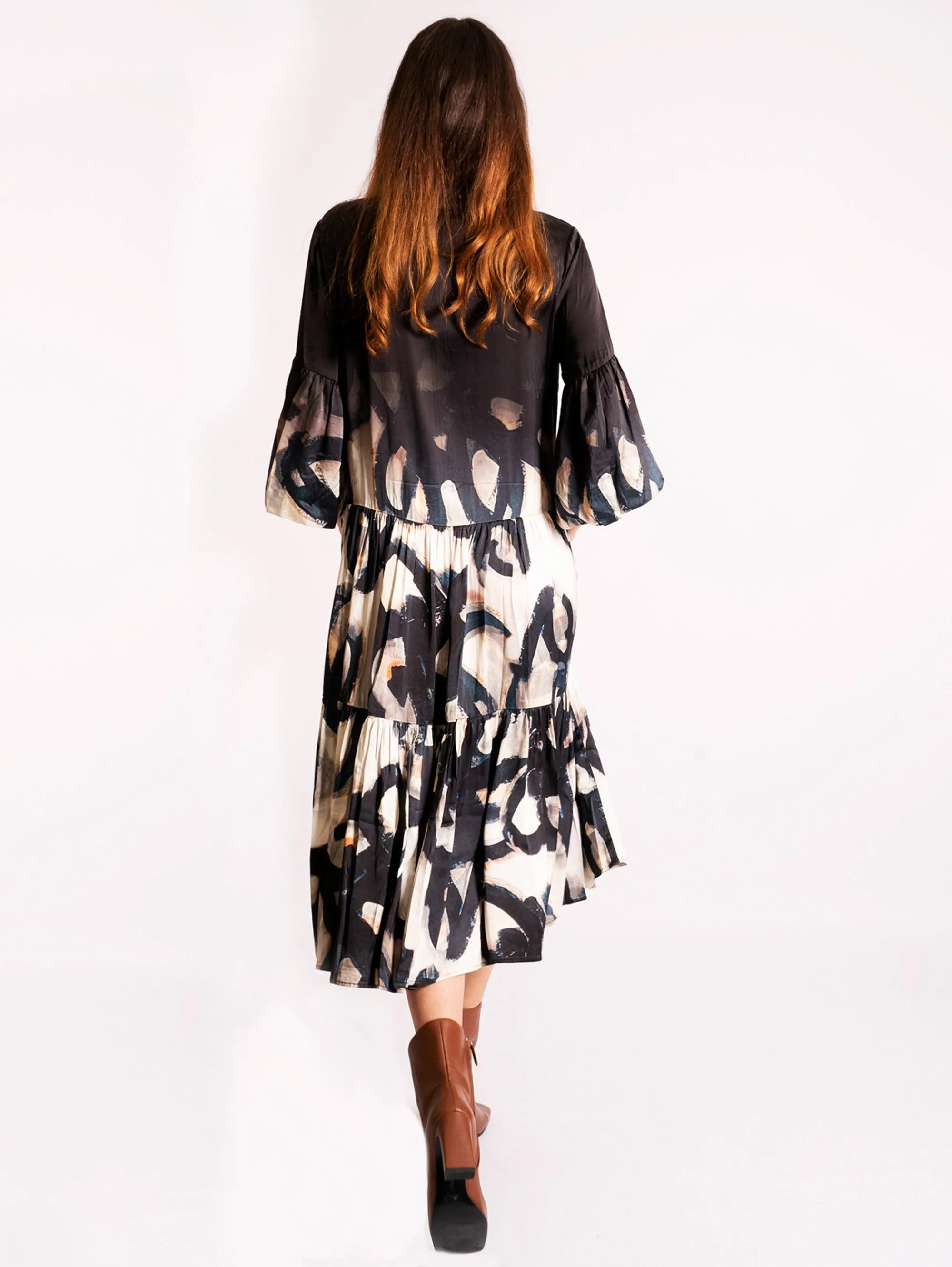 Shirt Dress with Black Print