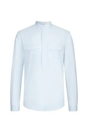 Stand-collar Stripped Chest-pocket Shirt