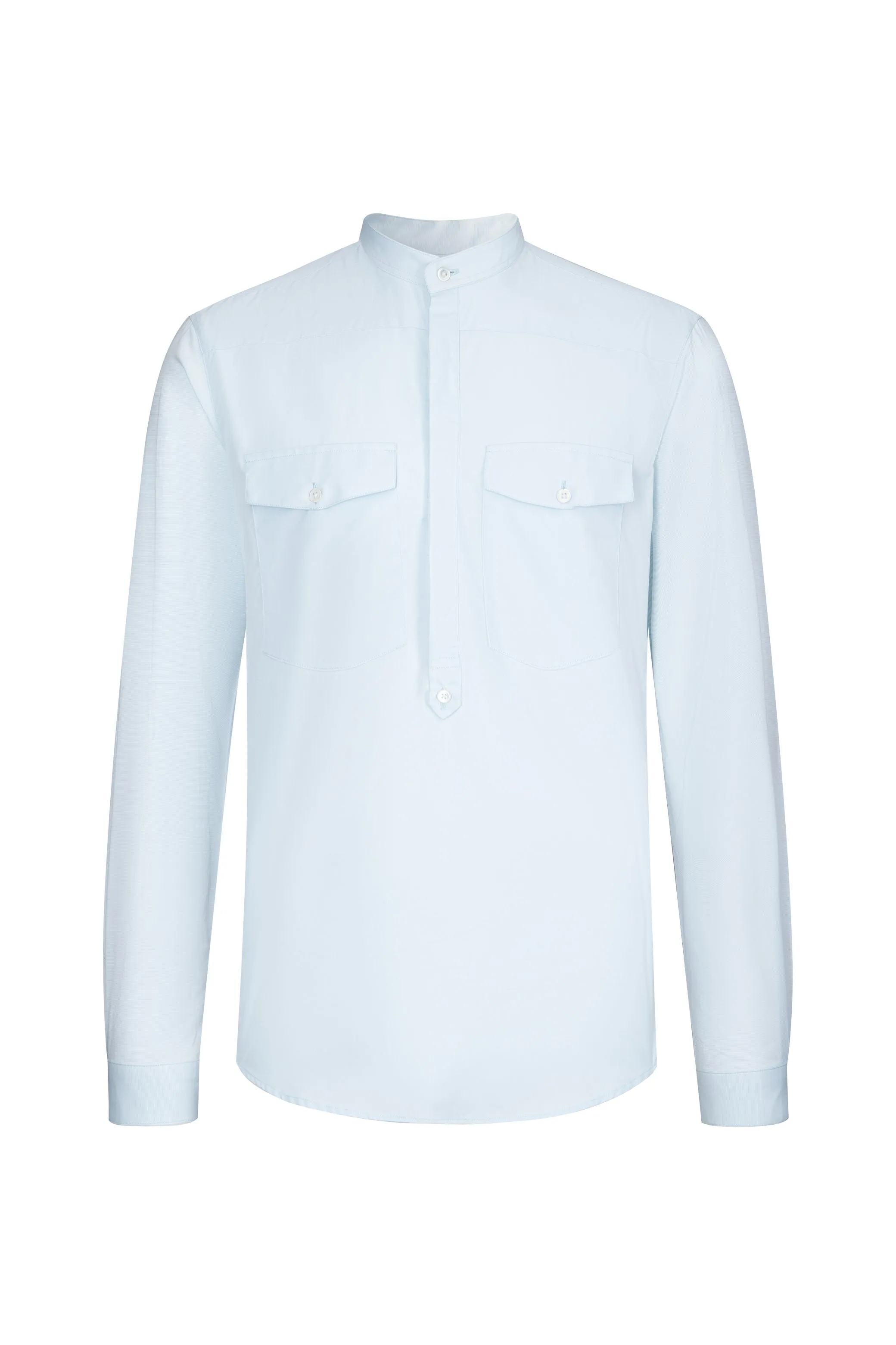 Stand-collar Stripped Chest-pocket Shirt