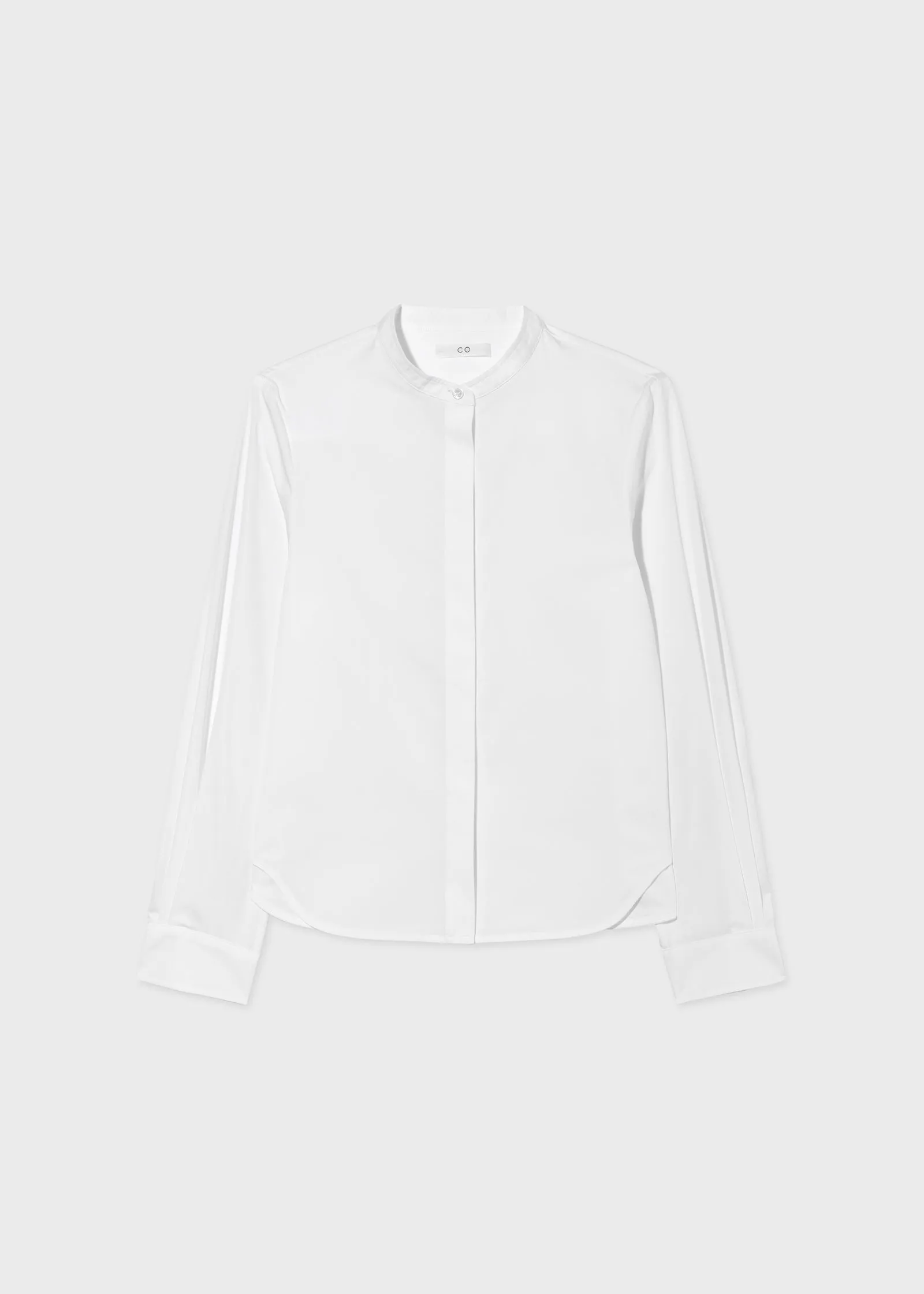 Stand Collar Tuxedo Shirt in Cotton - White