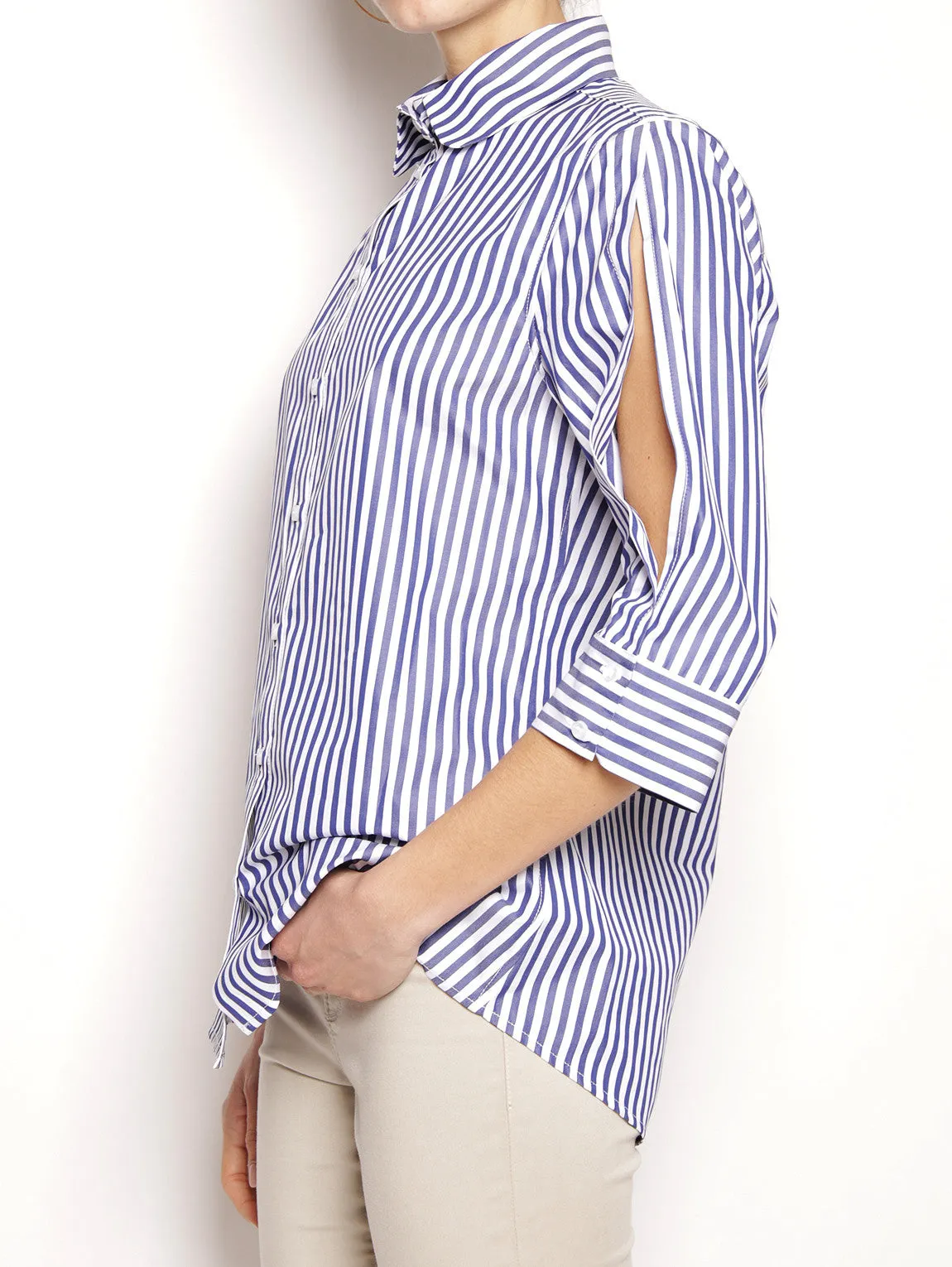 Striped cotton shirt FTE17CA077 White / Blue
