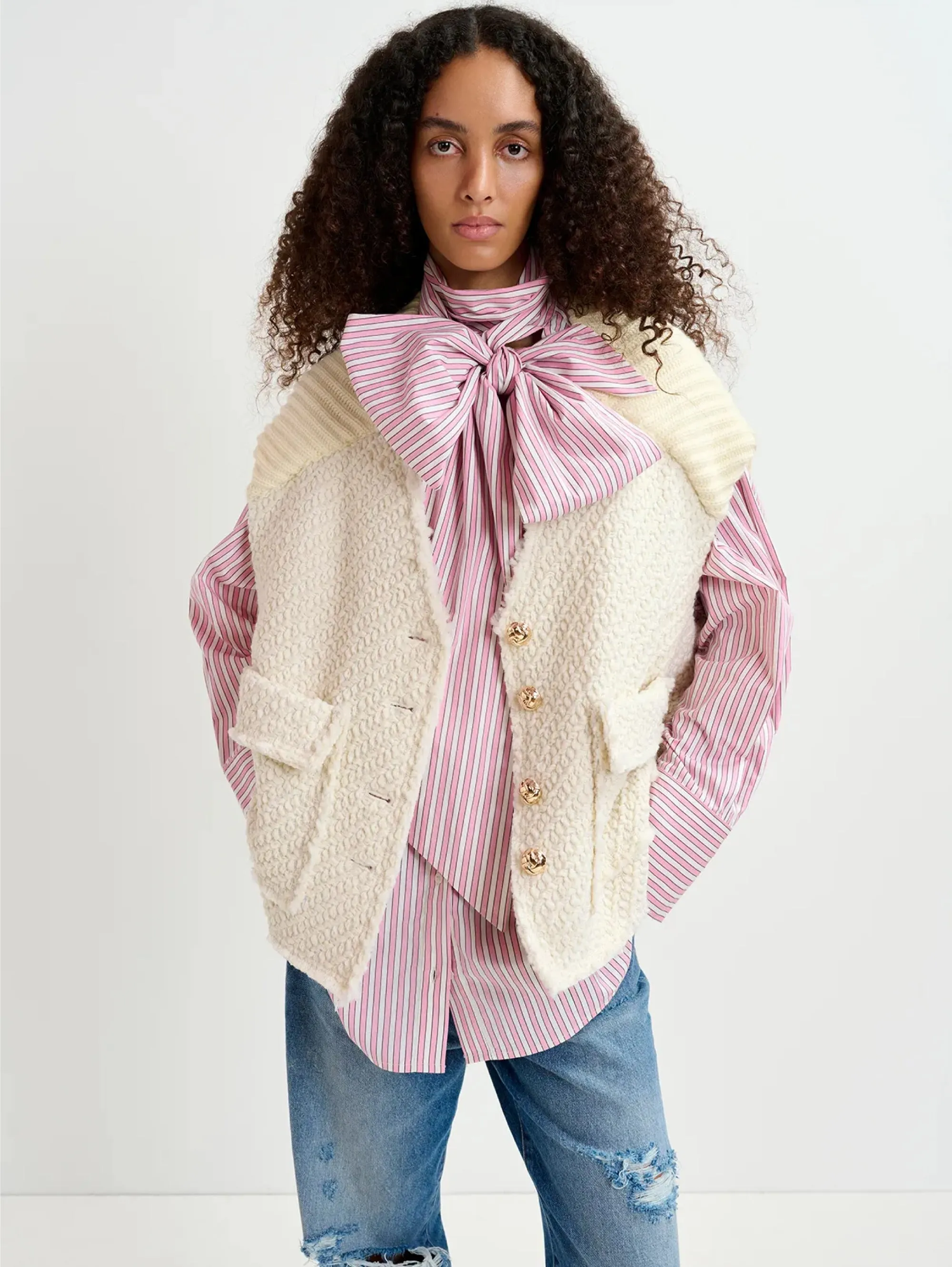 Striped Shirt with Maxi White/Pink Bow