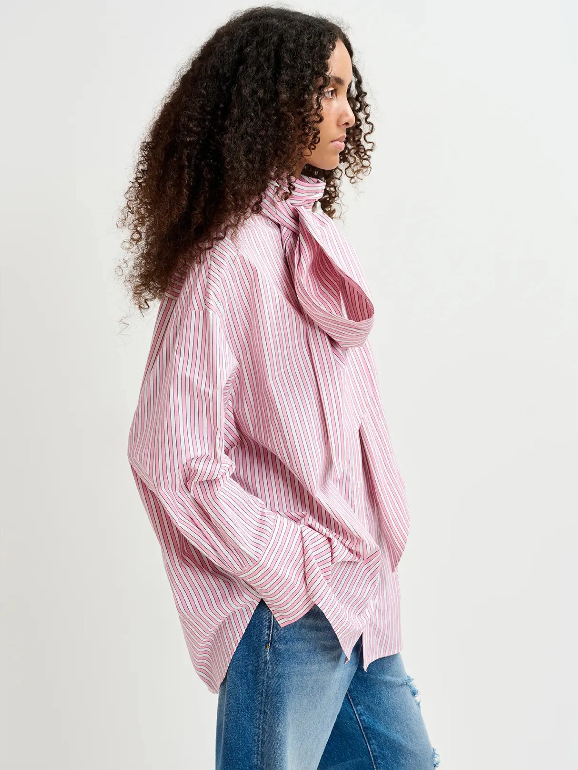 Striped Shirt with Maxi White/Pink Bow