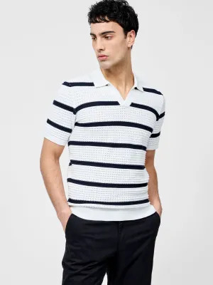 Striped Textured Trophy Neck Shirt