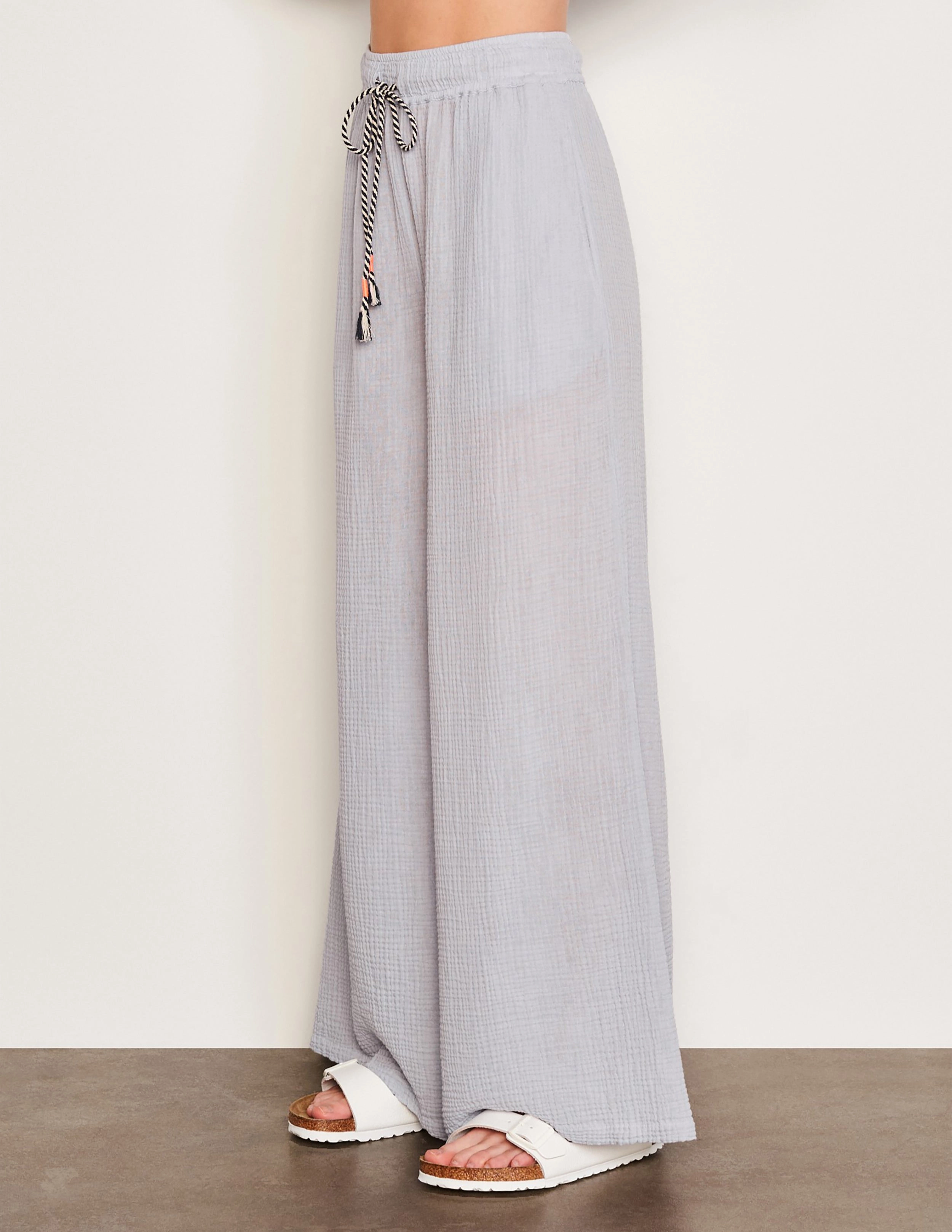 Sundry Classic Shirt & Wide Leg Pant Set in Blue Linen
