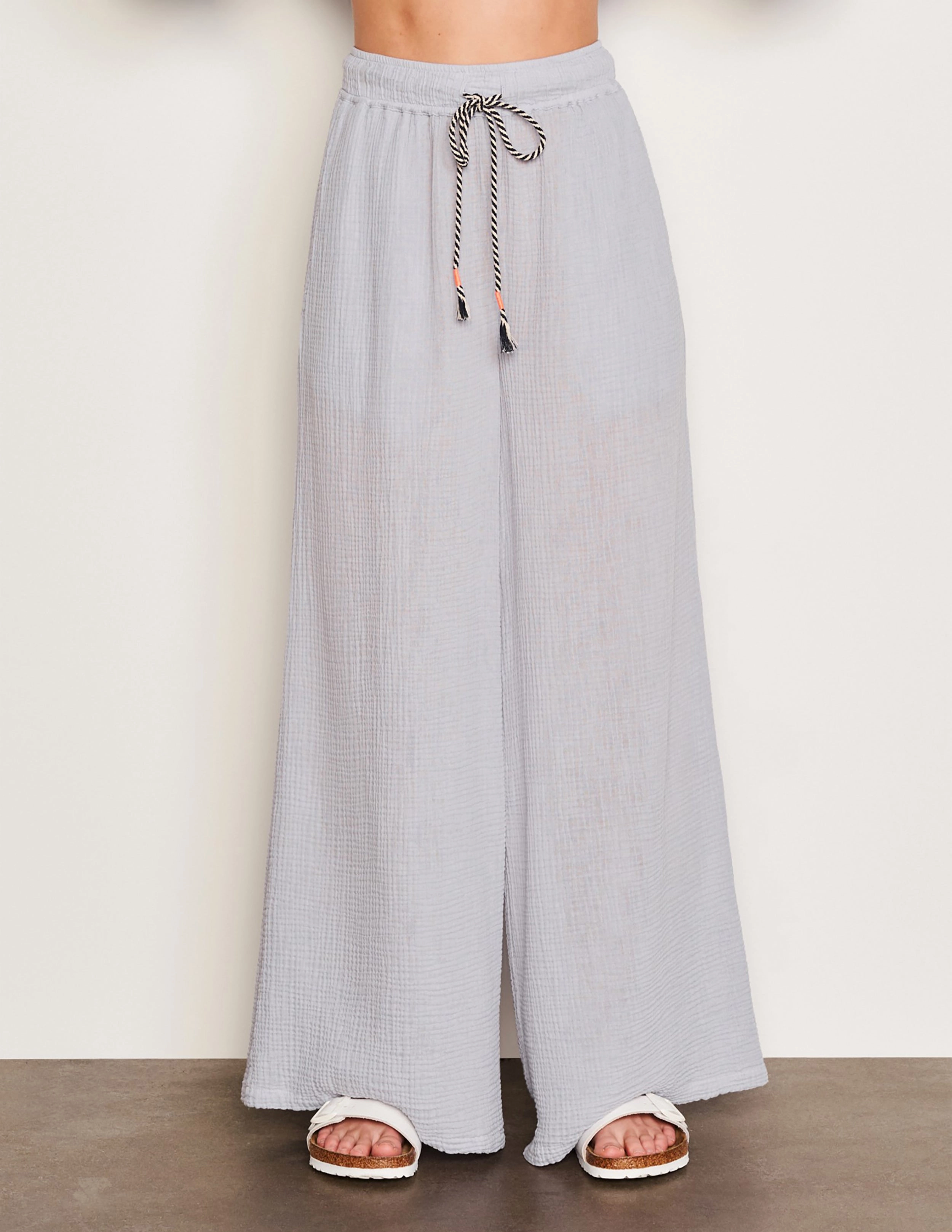 Sundry Classic Shirt & Wide Leg Pant Set in Blue Linen
