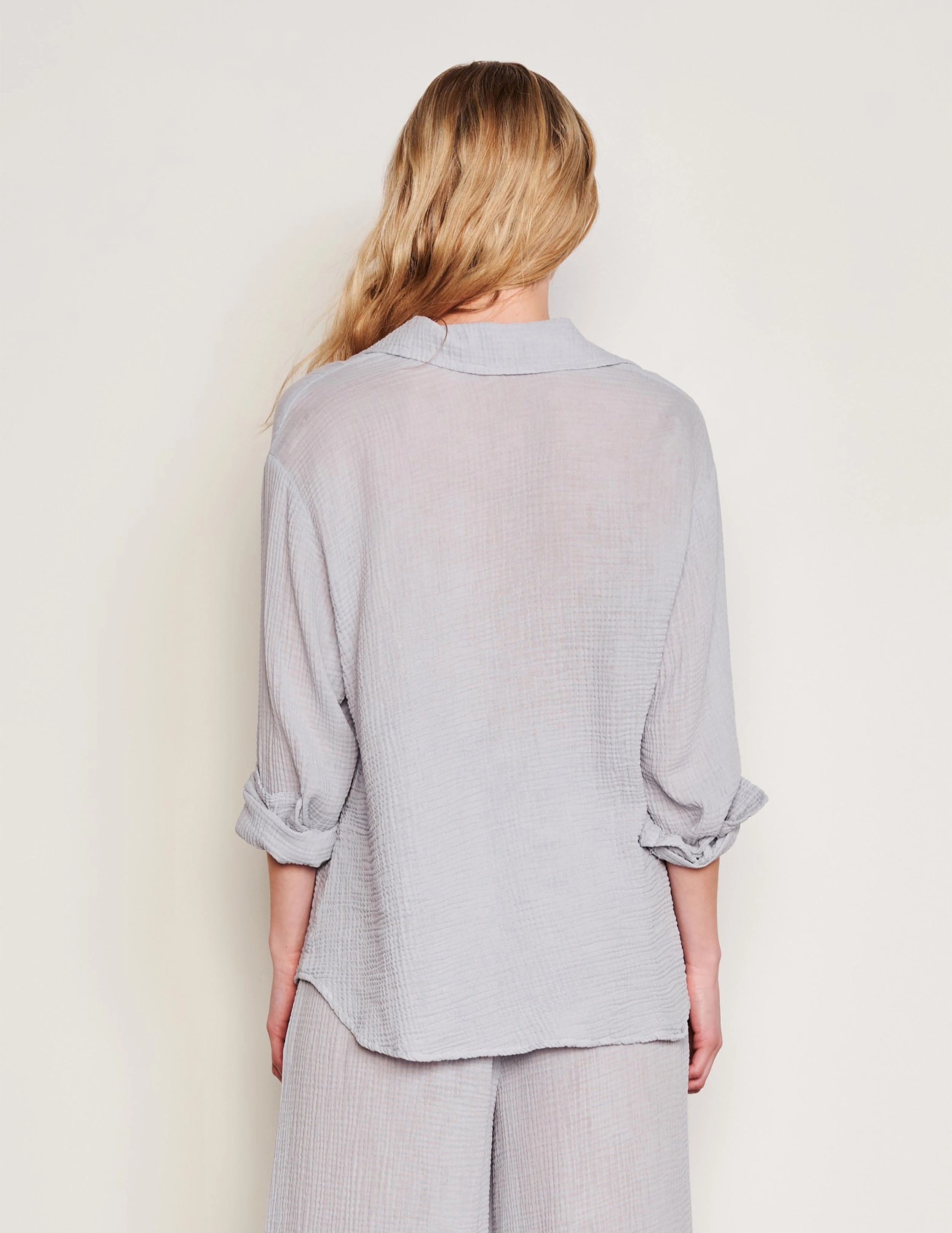 Sundry Classic Shirt & Wide Leg Pant Set in Blue Linen