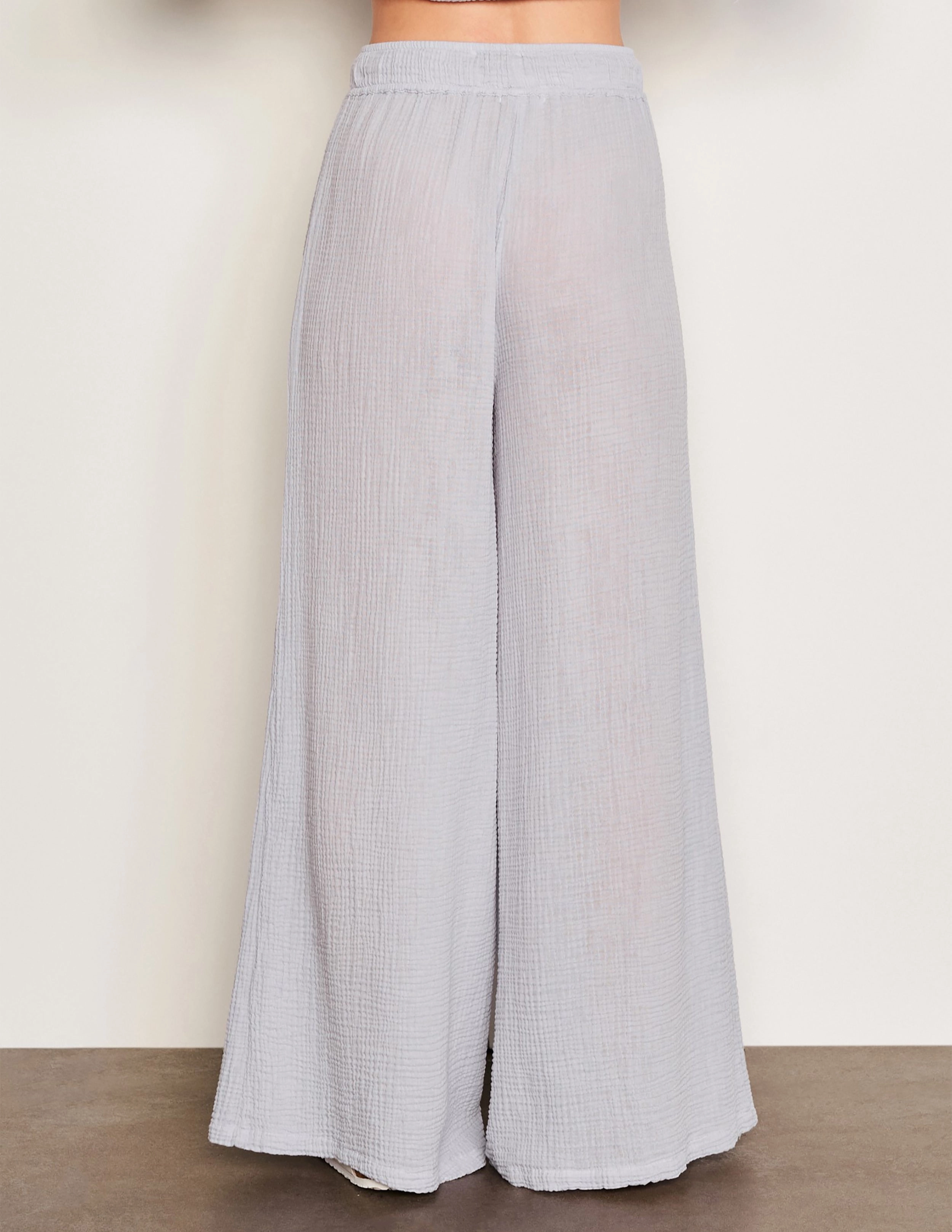 Sundry Classic Shirt & Wide Leg Pant Set in Blue Linen