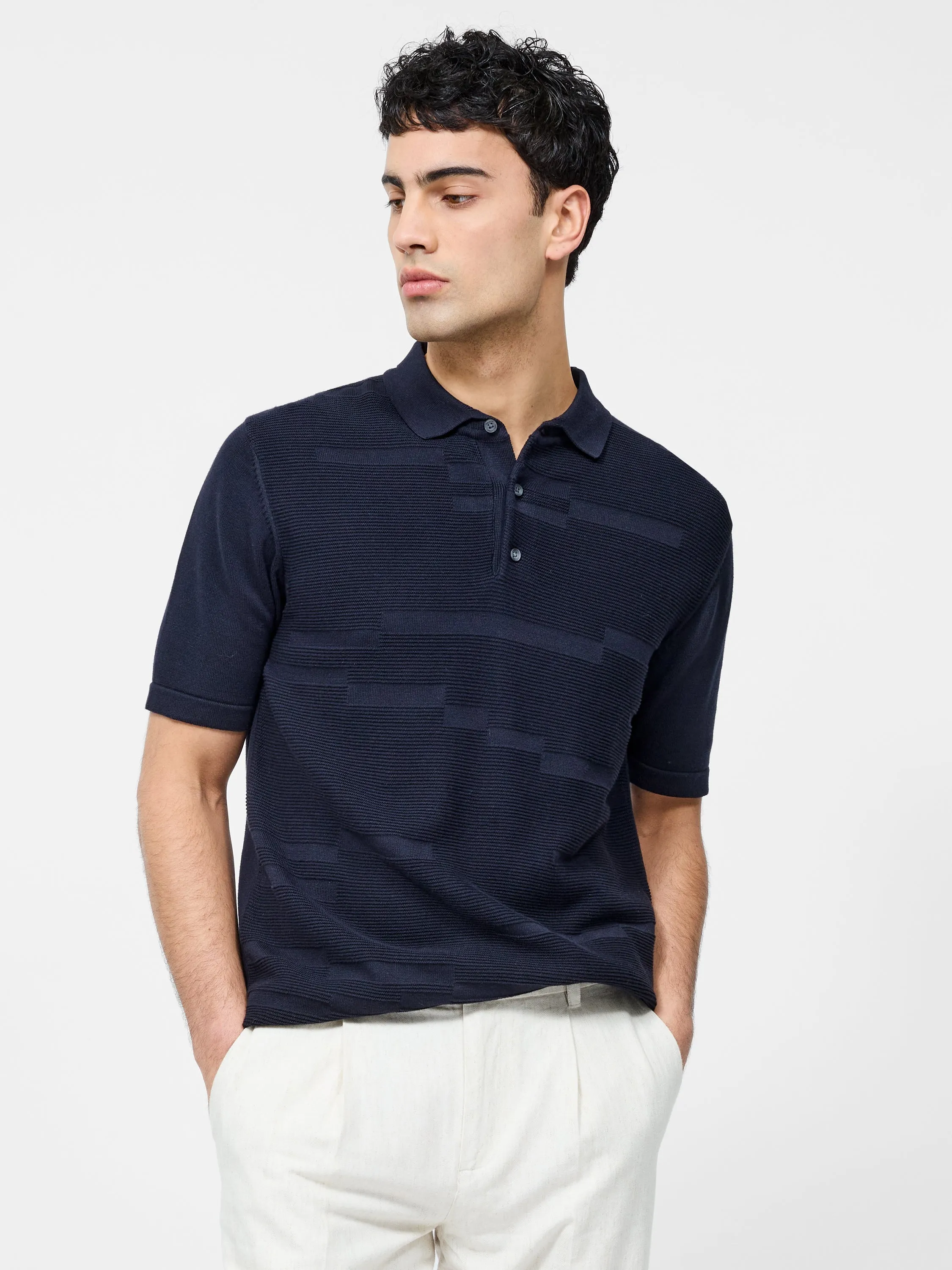 Textured Jacquard Block Polo