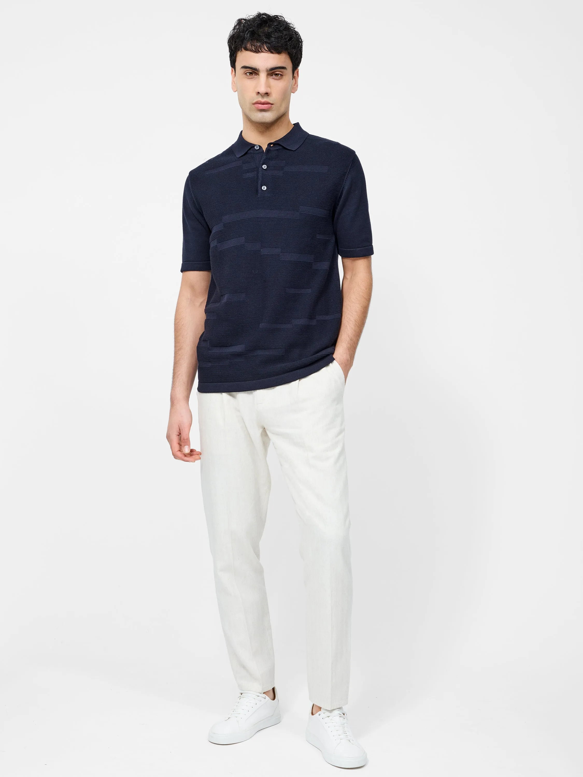 Textured Jacquard Block Polo