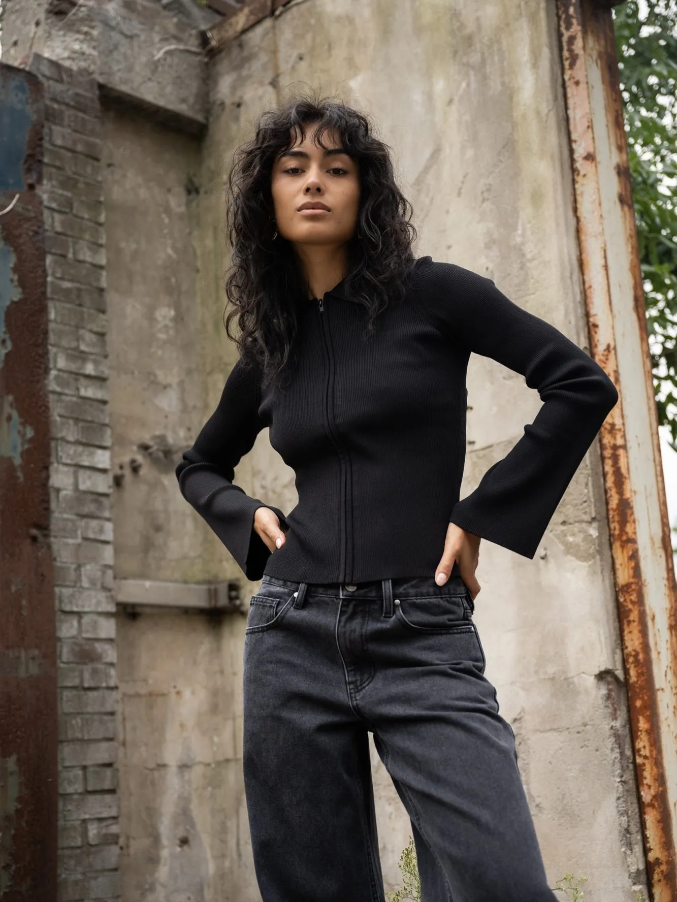 TILTIL Zip Polo Cardigan Black