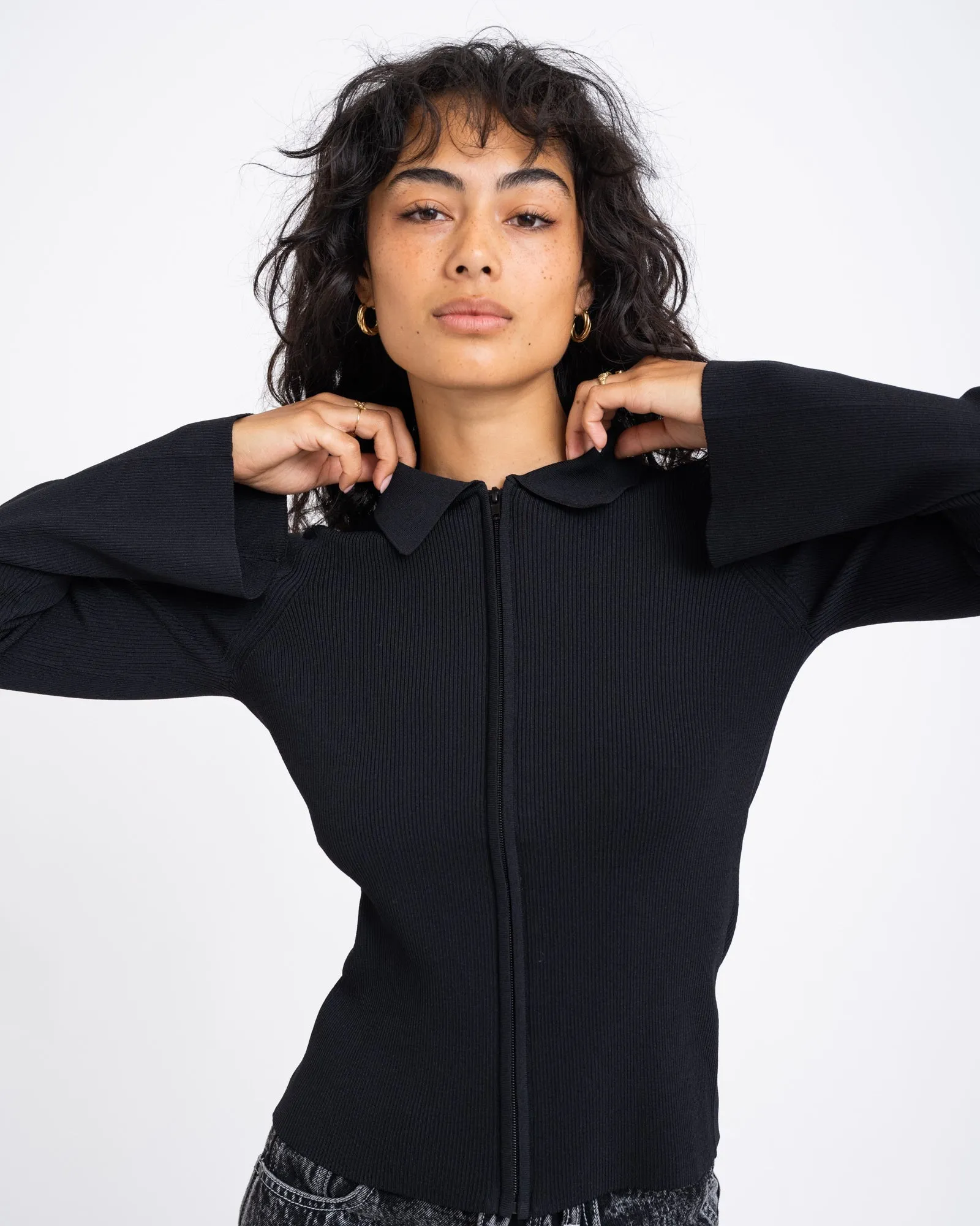 TILTIL Zip Polo Cardigan Black