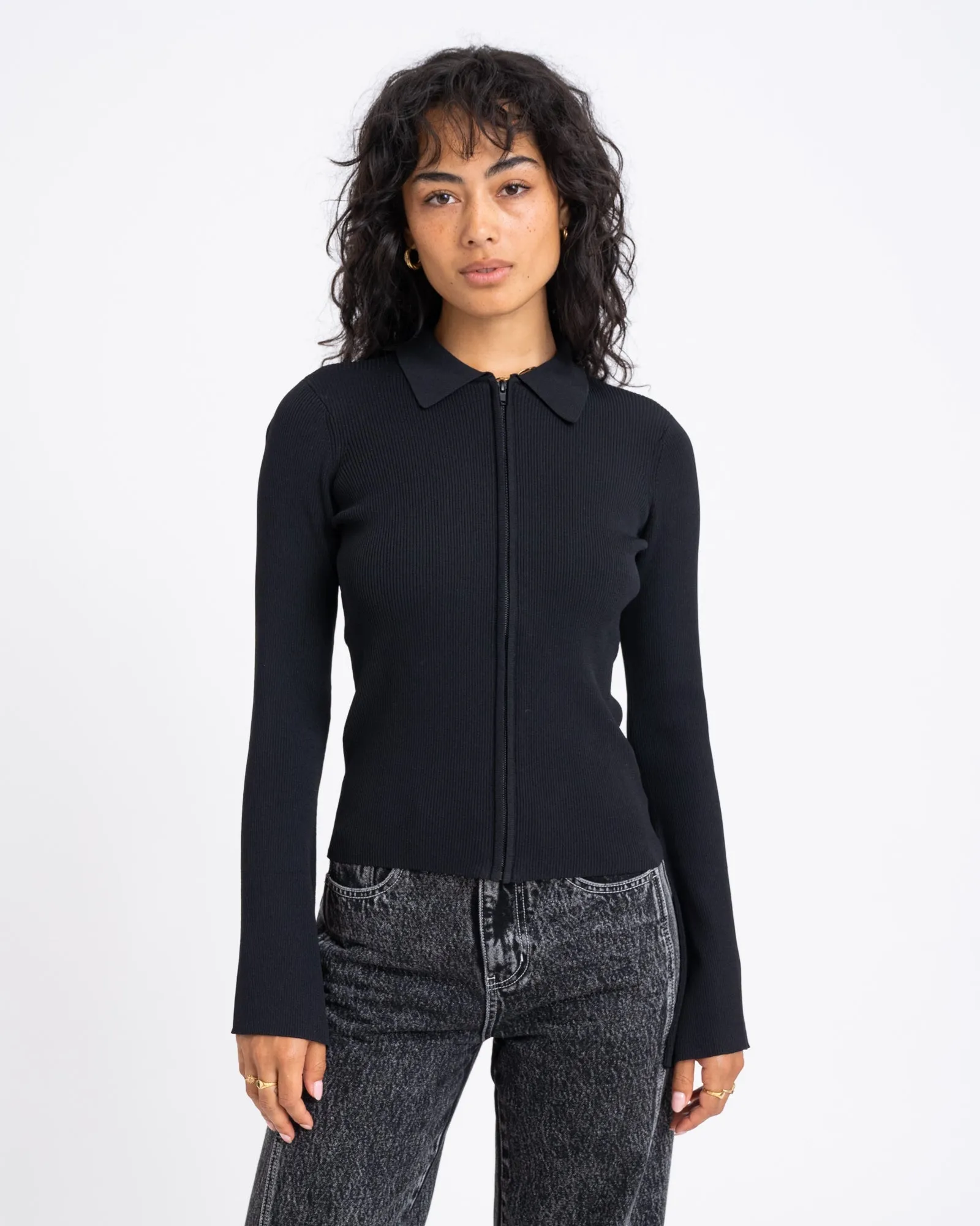 TILTIL Zip Polo Cardigan Black