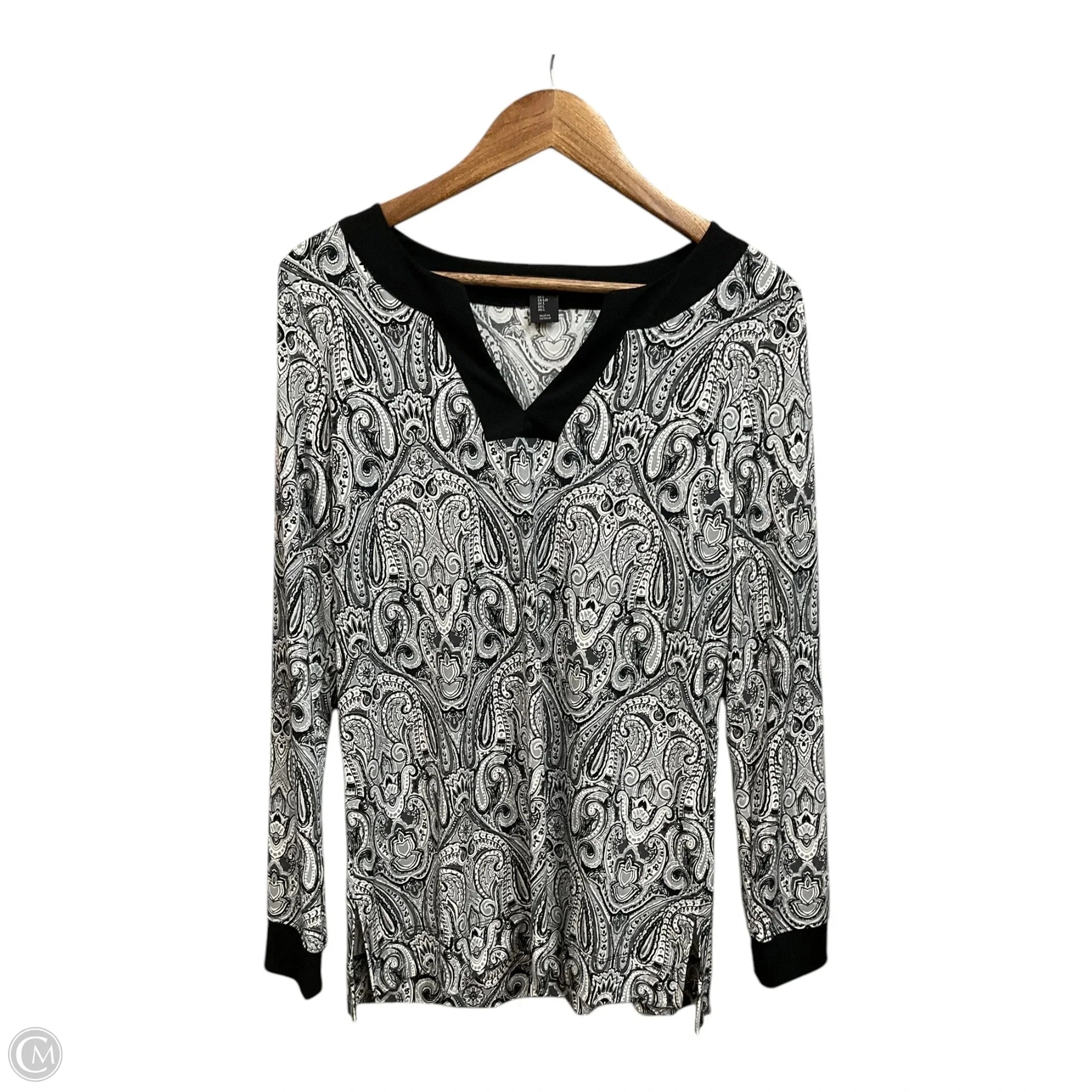 Tunic Long Sleeve By Tahari By Arthur Levine In Black & White, Size: L