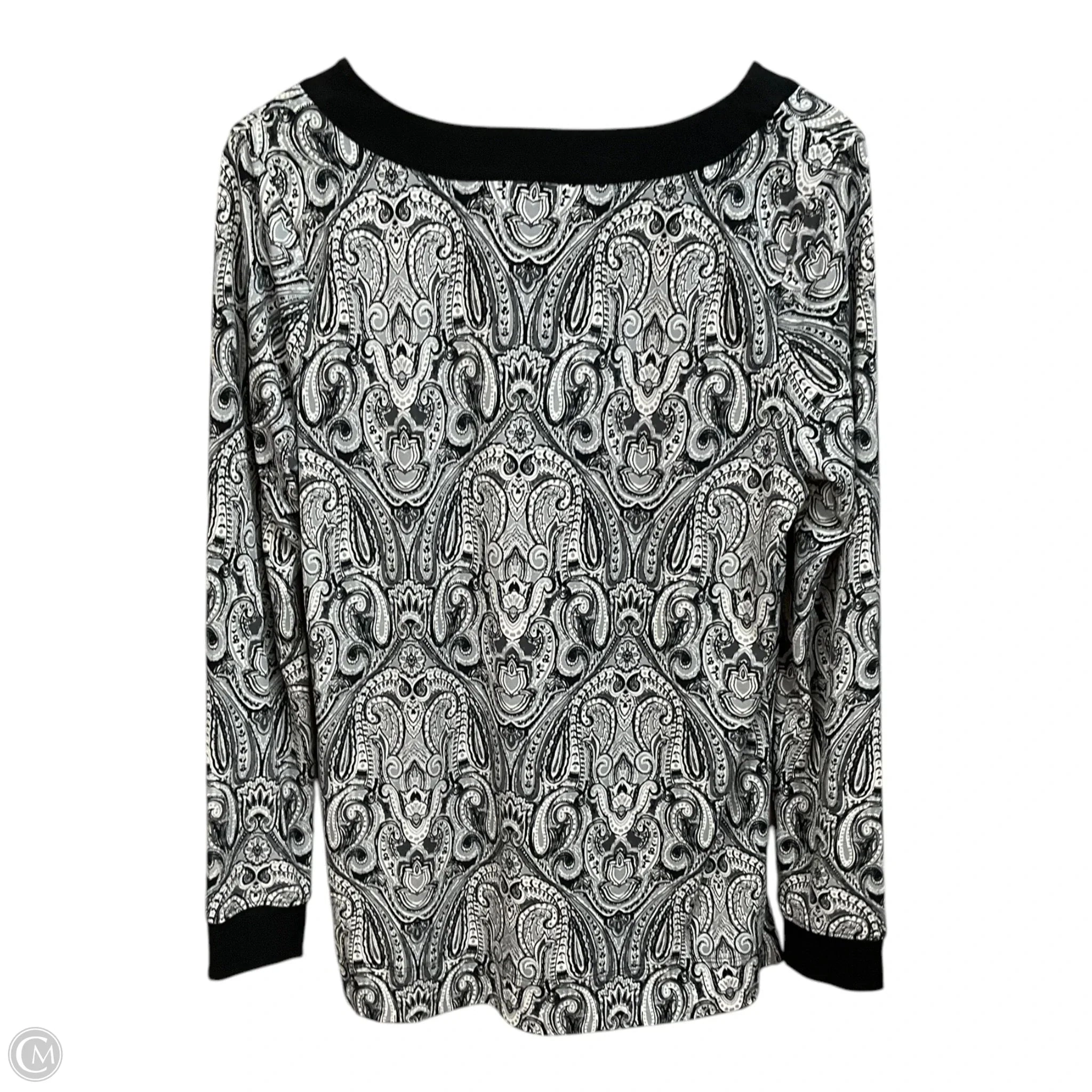 Tunic Long Sleeve By Tahari By Arthur Levine In Black & White, Size: L