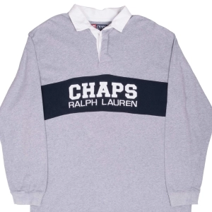 VINTAGE CHAPS RALPH LAUREN GREY RUGBY POLO SHIRT 1990S LARGE