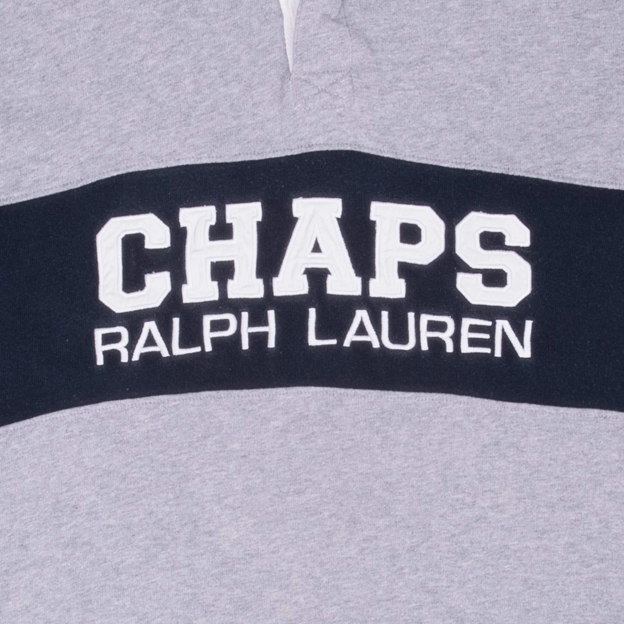 VINTAGE CHAPS RALPH LAUREN GREY RUGBY POLO SHIRT 1990S LARGE