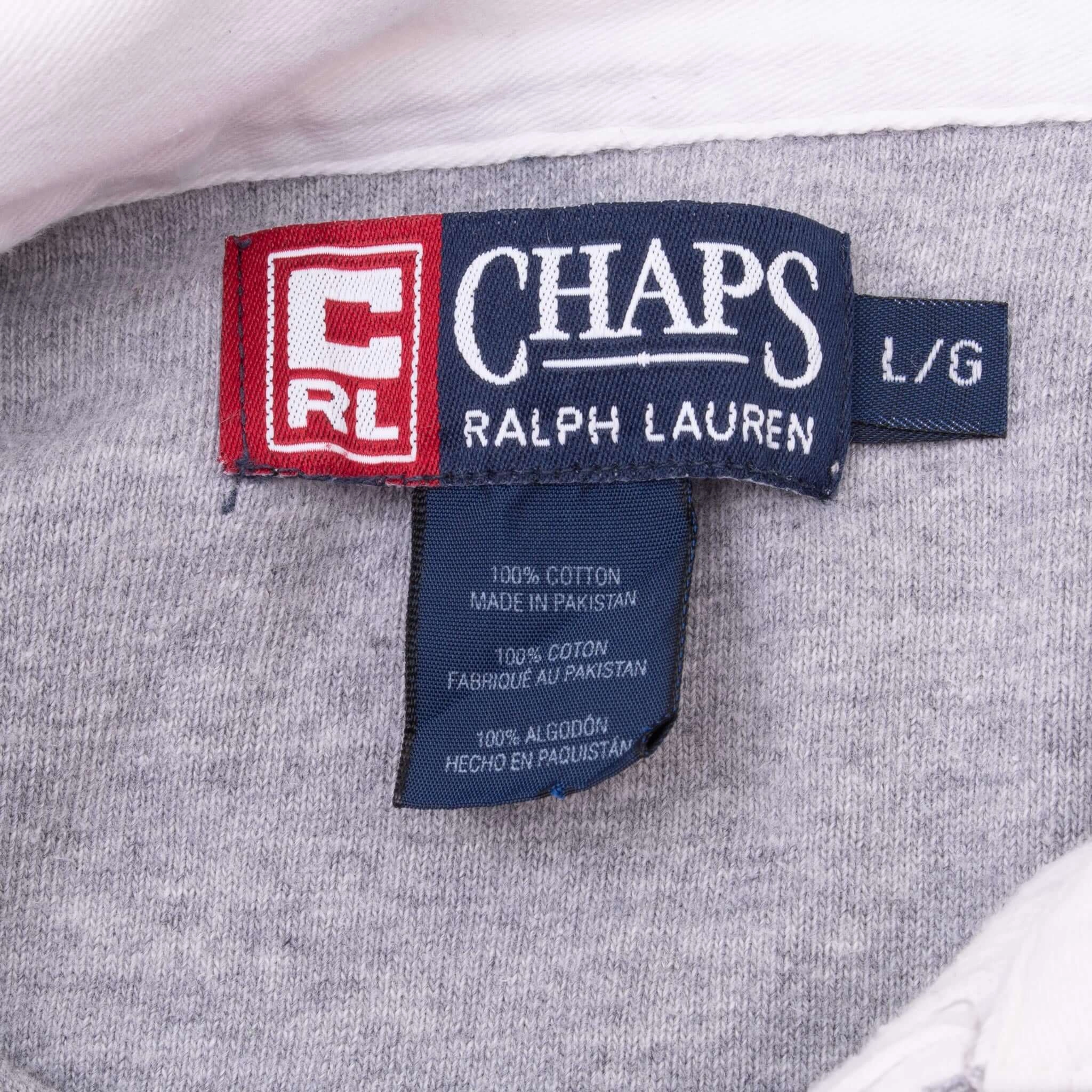 VINTAGE CHAPS RALPH LAUREN GREY RUGBY POLO SHIRT 1990S LARGE