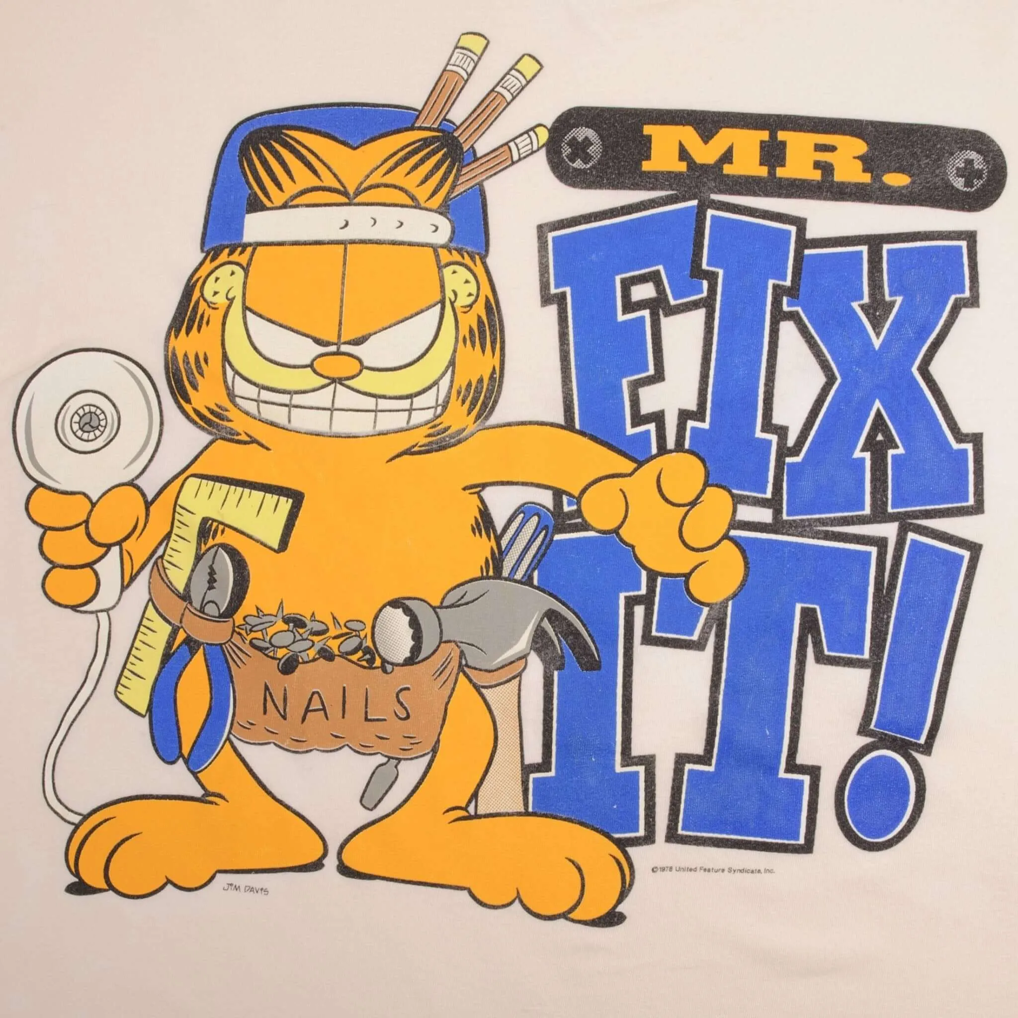 VINTAGE GARFIELD MR  FIX IT 1990S LONG SLEEVE TEE SHIRT SIZE 2XL