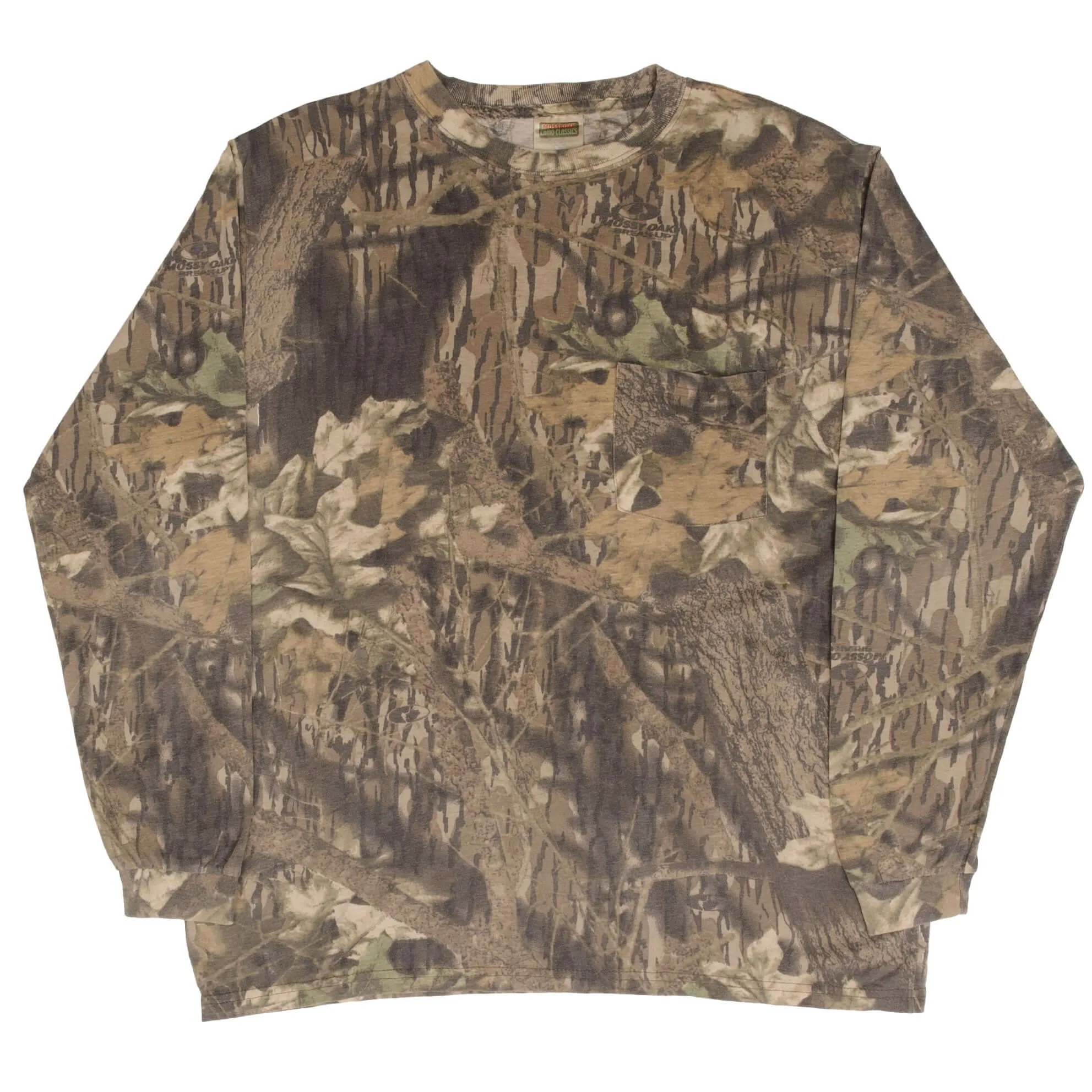VINTAGE HUNTING MOSSY OAK BREAK UP CAMO LONG SLEEVE POCKET TEE SHIRT SIZE XL