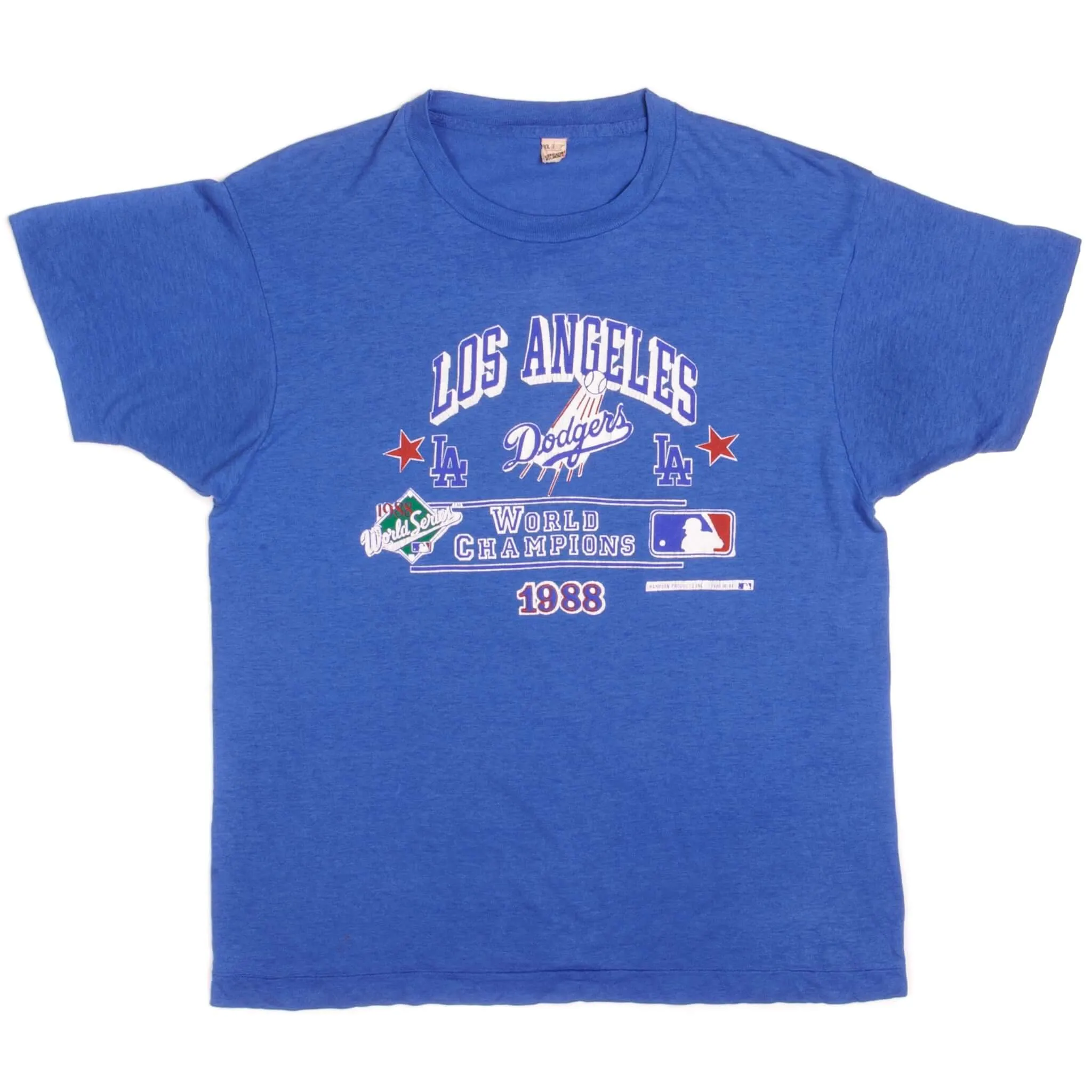 VINTAGE MLB LOS ANGELES DODGERS WORLD CHAMPIONS TEE SHIRT 1988 LARGE MADE USA