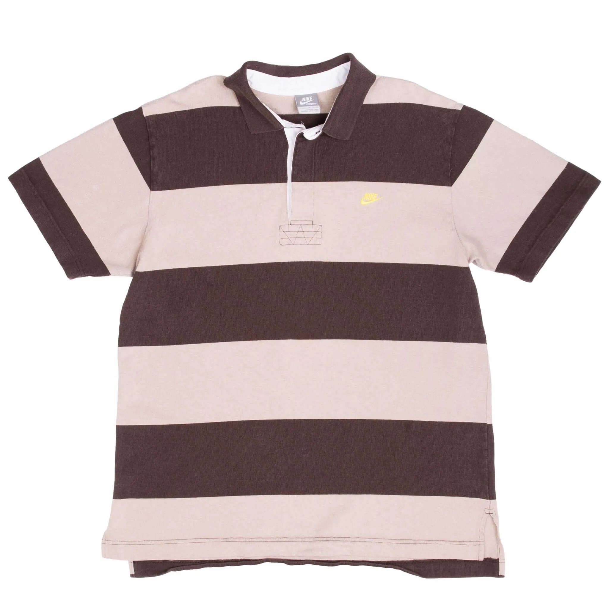 VINTAGE NIKE CLASSIC SWOOSH BEIGE & BROWN POLO SHIRT 2000S LARGE