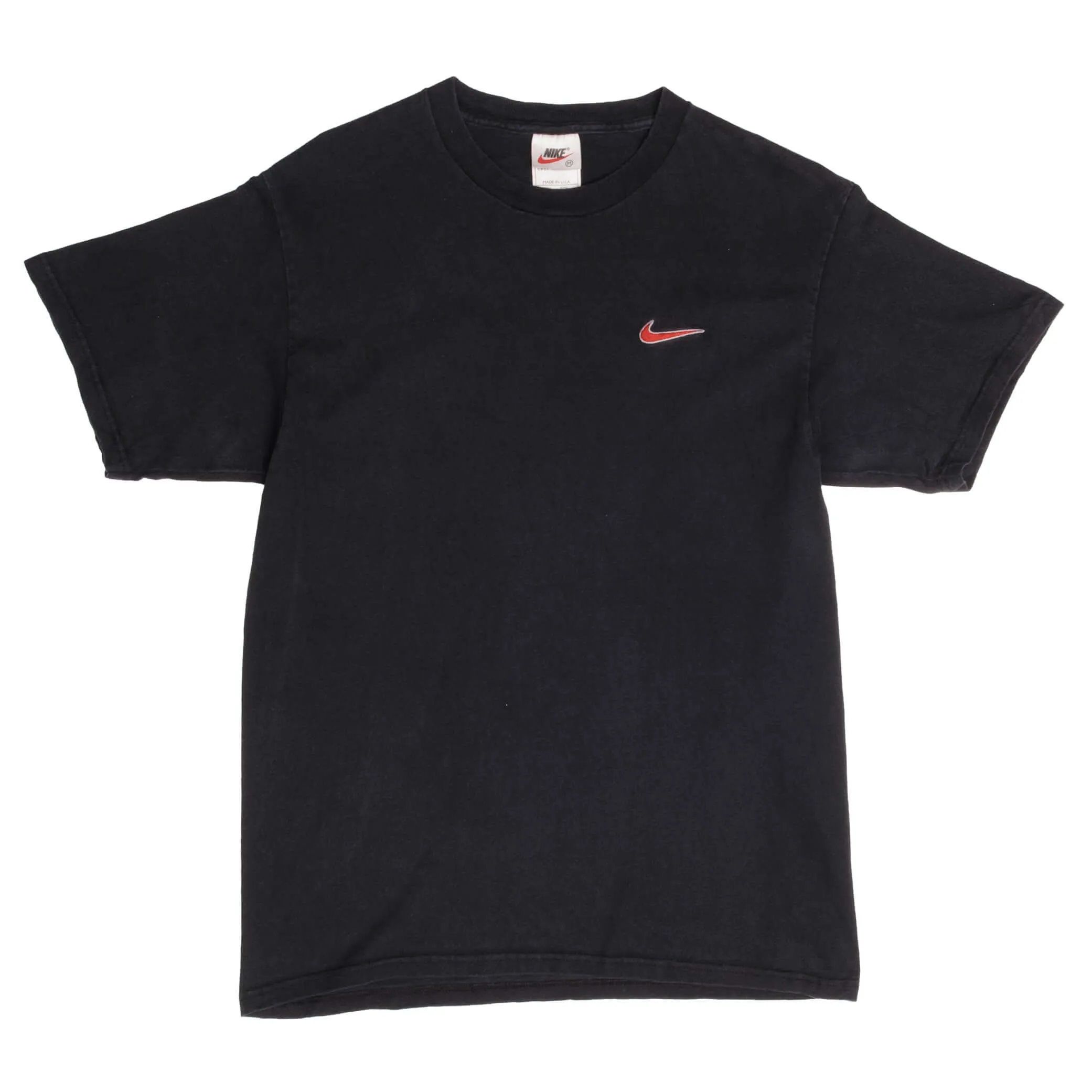 VINTAGE NIKE CLASSIC SWOOSH BLACK TEE SHIRT LATE 1990S MEDIUM MADE IN USA