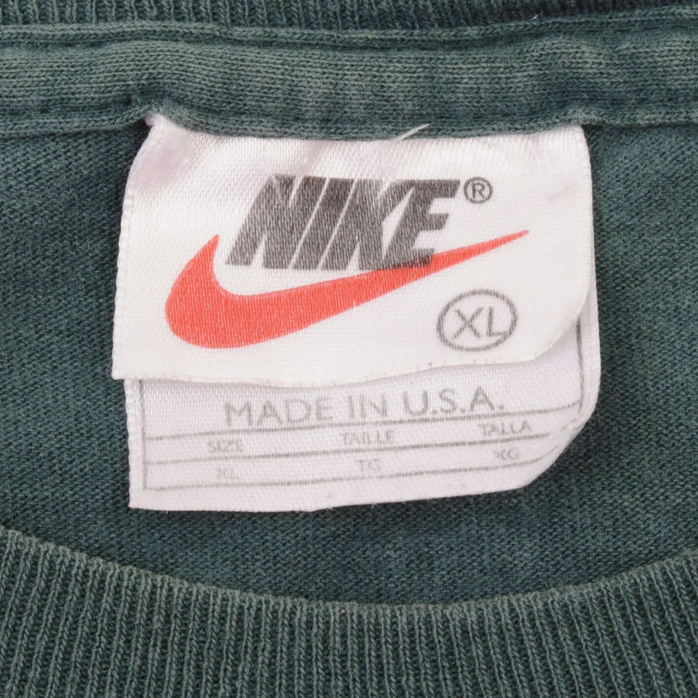 VINTAGE NIKE CLASSIC SWOOSH GREEN TEE SHIRT LATE 1990S XL MADE IN USA