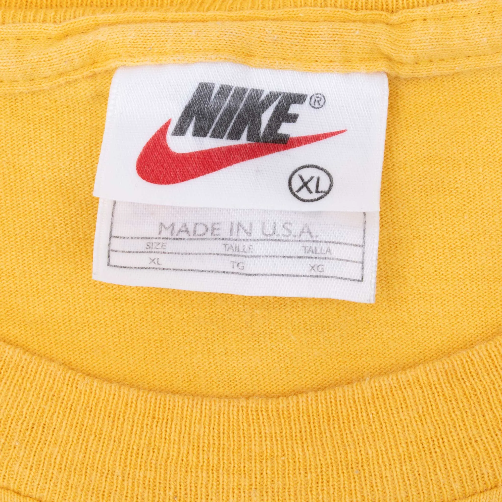 VINTAGE NIKE CLASSIC SWOOSH YELLOW TEE SHIRT 1990S XL MADE IN USA
