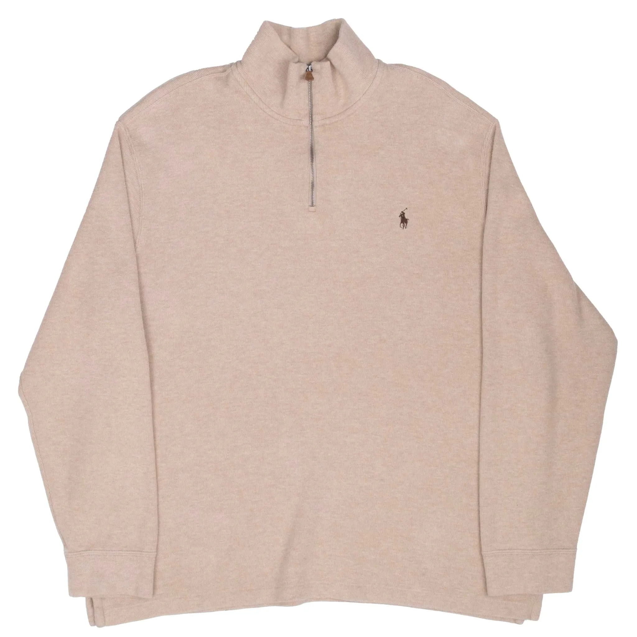 VINTAGE POLO RALPH LAUREN BEIGE 1990S QUARTER 1/4 ZIP SWEATER 2XL