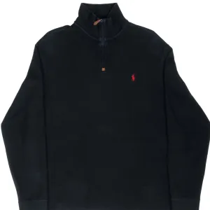 VINTAGE POLO RALPH LAUREN BLACK QUARTER 1/4 ZIP SWEATER 1990S LARGE