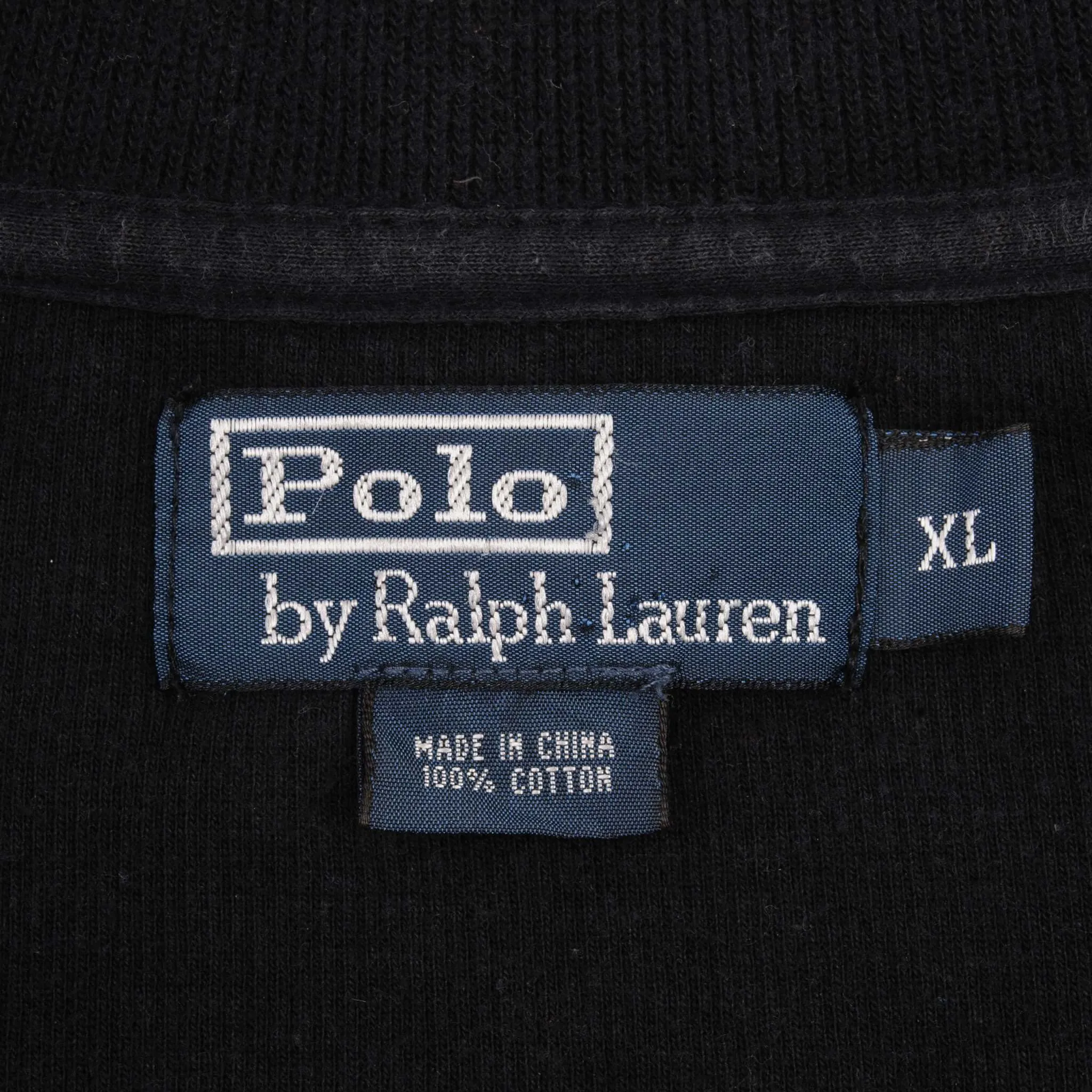 VINTAGE POLO RALPH LAUREN BLACK QUARTER 1/4 ZIP SWEATER 1990S SIZE XL