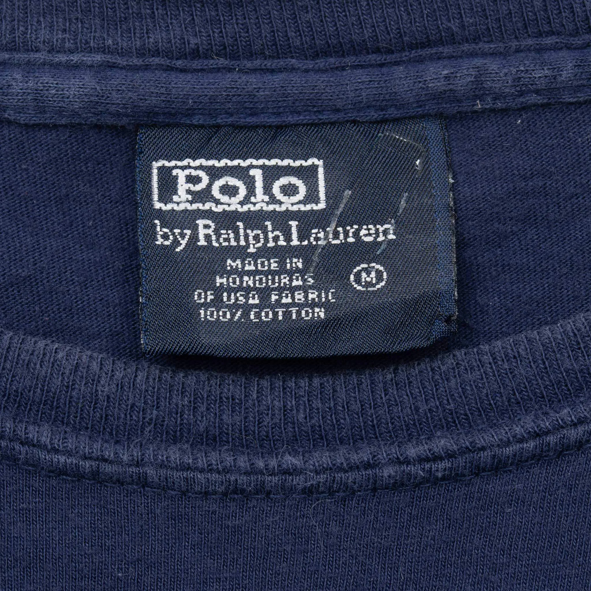 VINTAGE POLO RALPH LAUREN CLASSIC NAVY BLUE TEE SHIRT 1990S MEDIUM