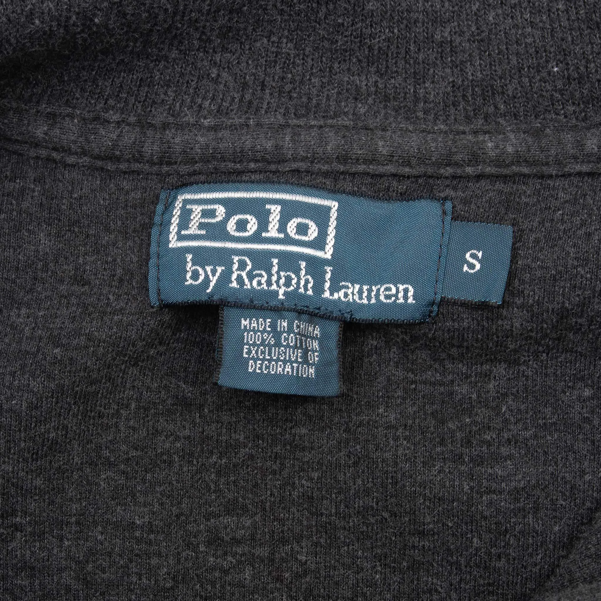 VINTAGE POLO RALPH LAUREN DARK GREY QUARTER 1/4 ZIP SWEATER 1990S SMALL