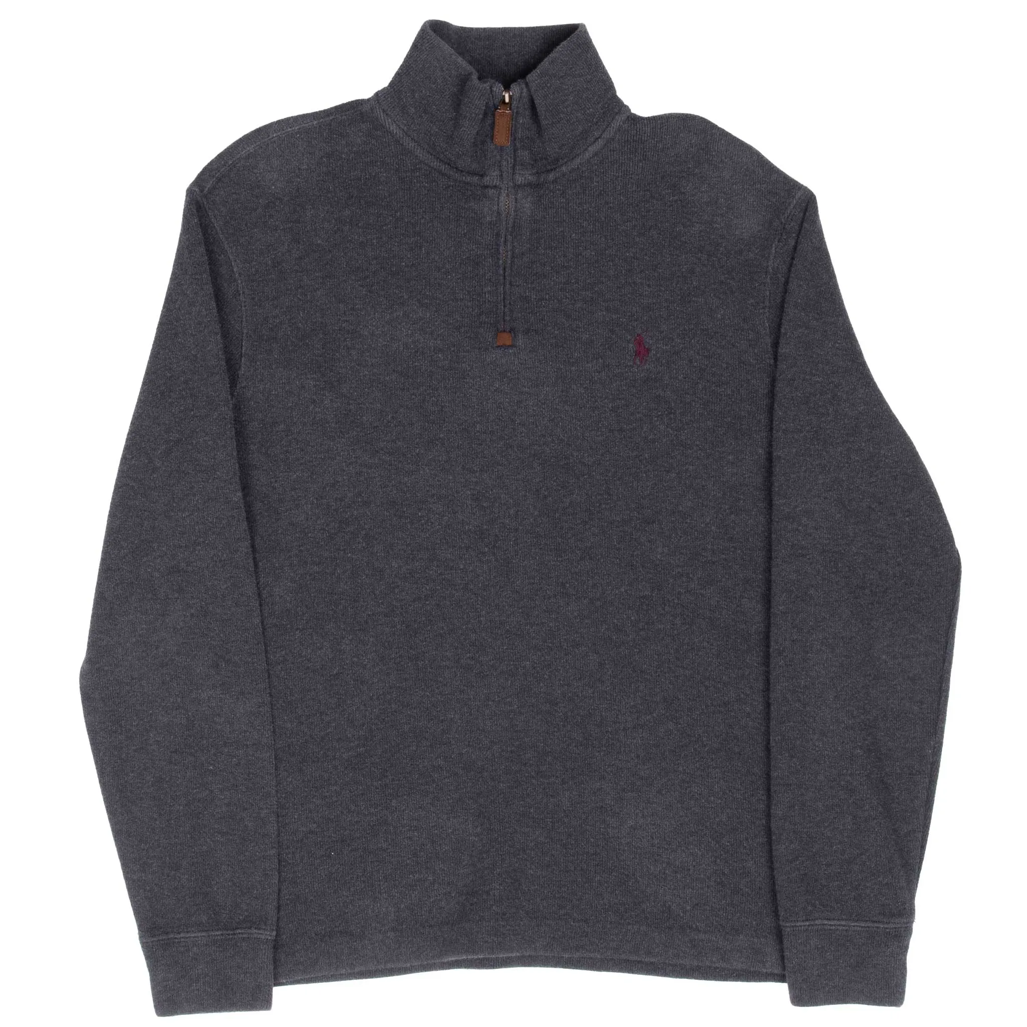 VINTAGE POLO RALPH LAUREN DARK GREY QUARTER 1/4 ZIP SWEATER 1990S SMALL