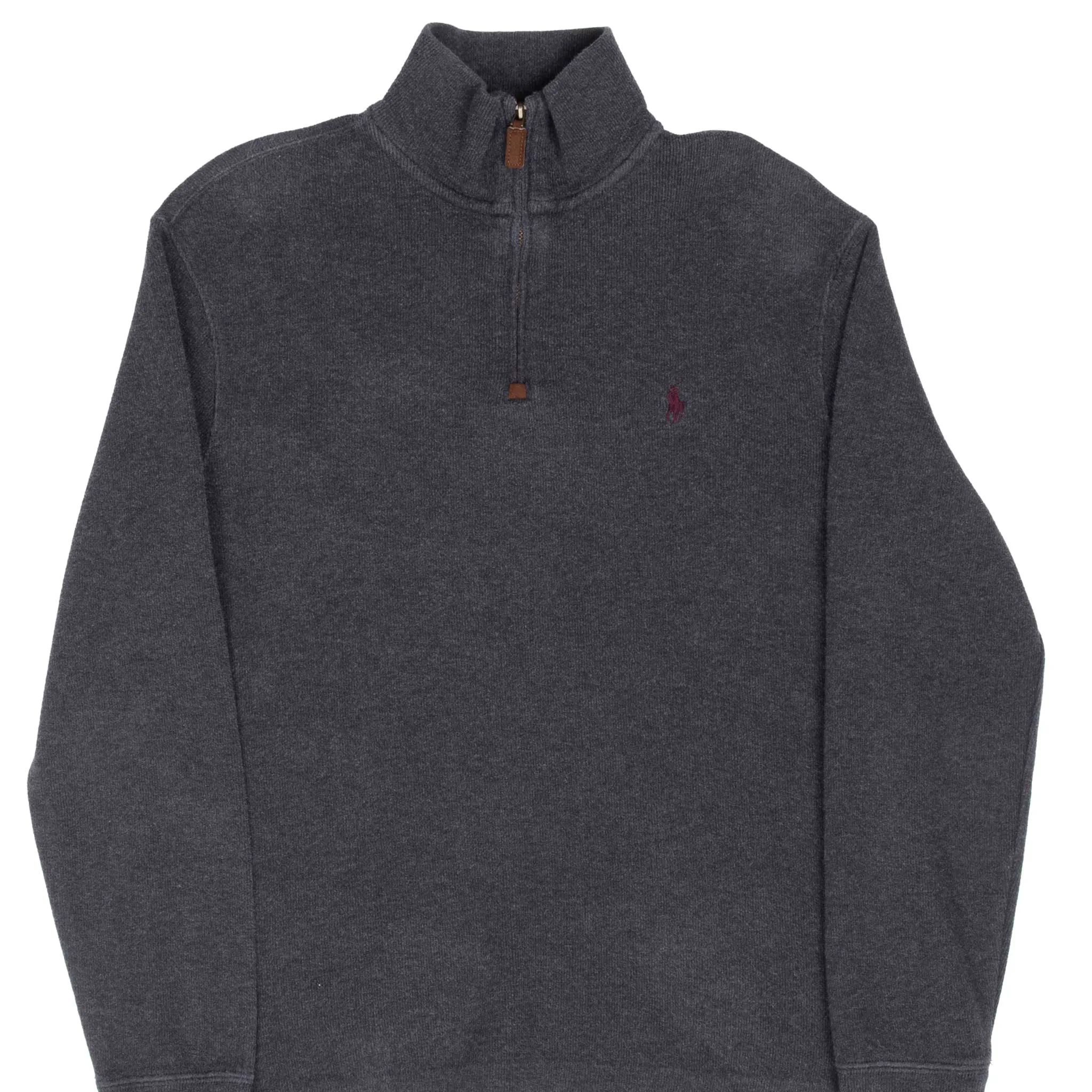 VINTAGE POLO RALPH LAUREN DARK GREY QUARTER 1/4 ZIP SWEATER 1990S SMALL
