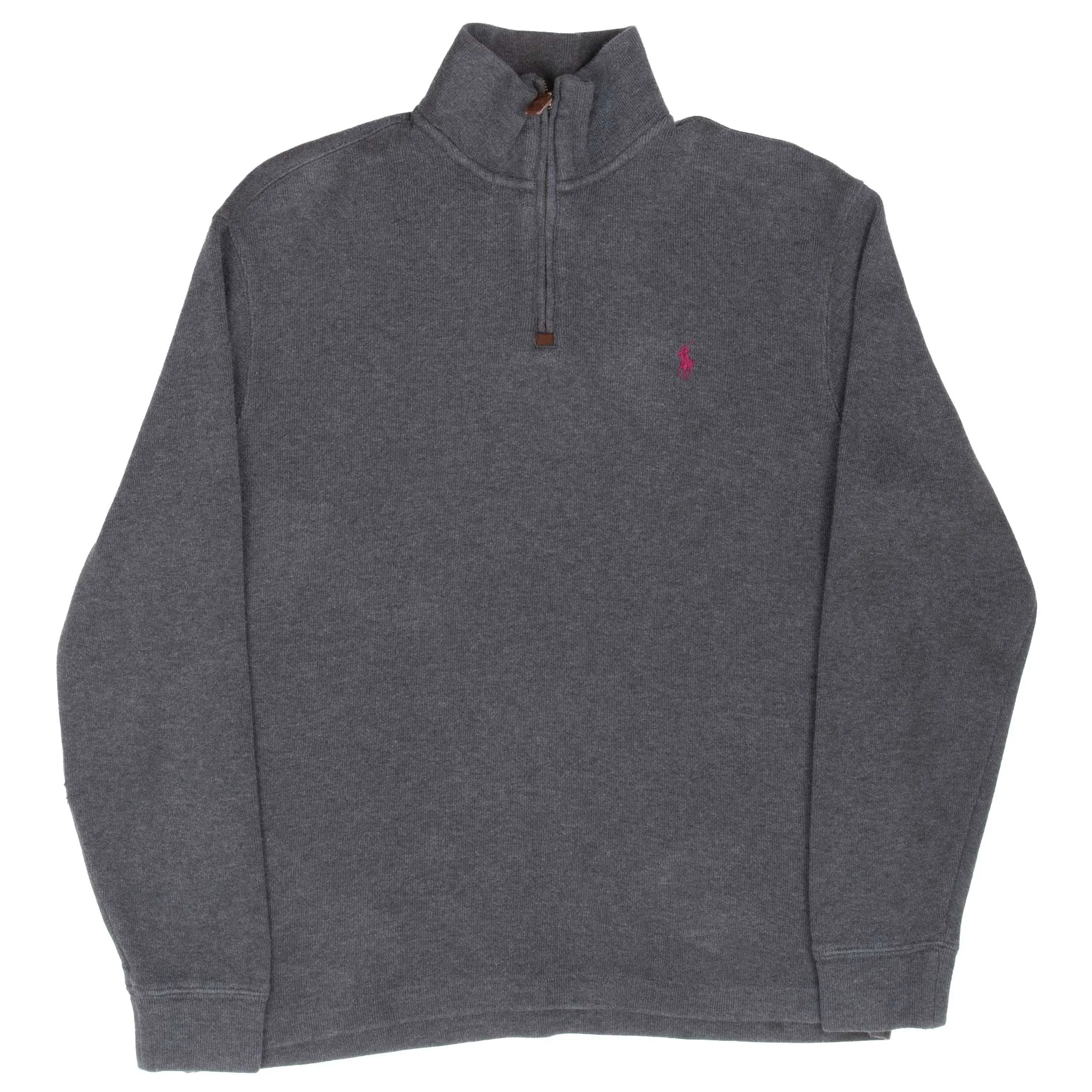 VINTAGE POLO RALPH LAUREN DARK GREY QUARTER 1/4 ZIP SWEATER MEDIUM