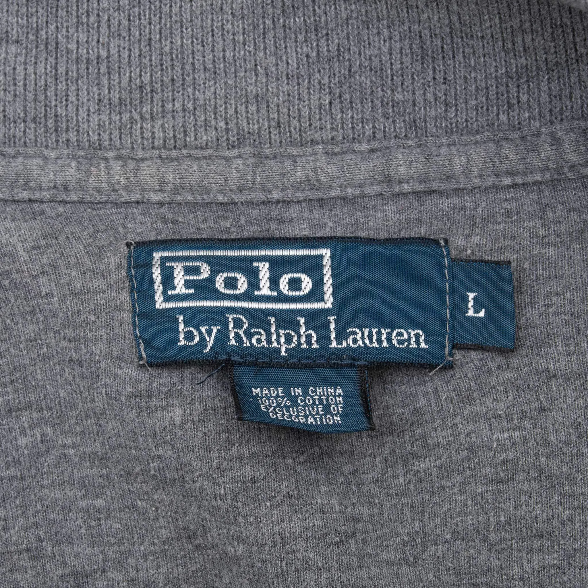 VINTAGE POLO RALPH LAUREN GREY QUARTER 1/4 ZIP SWEATER 1990S LARGE
