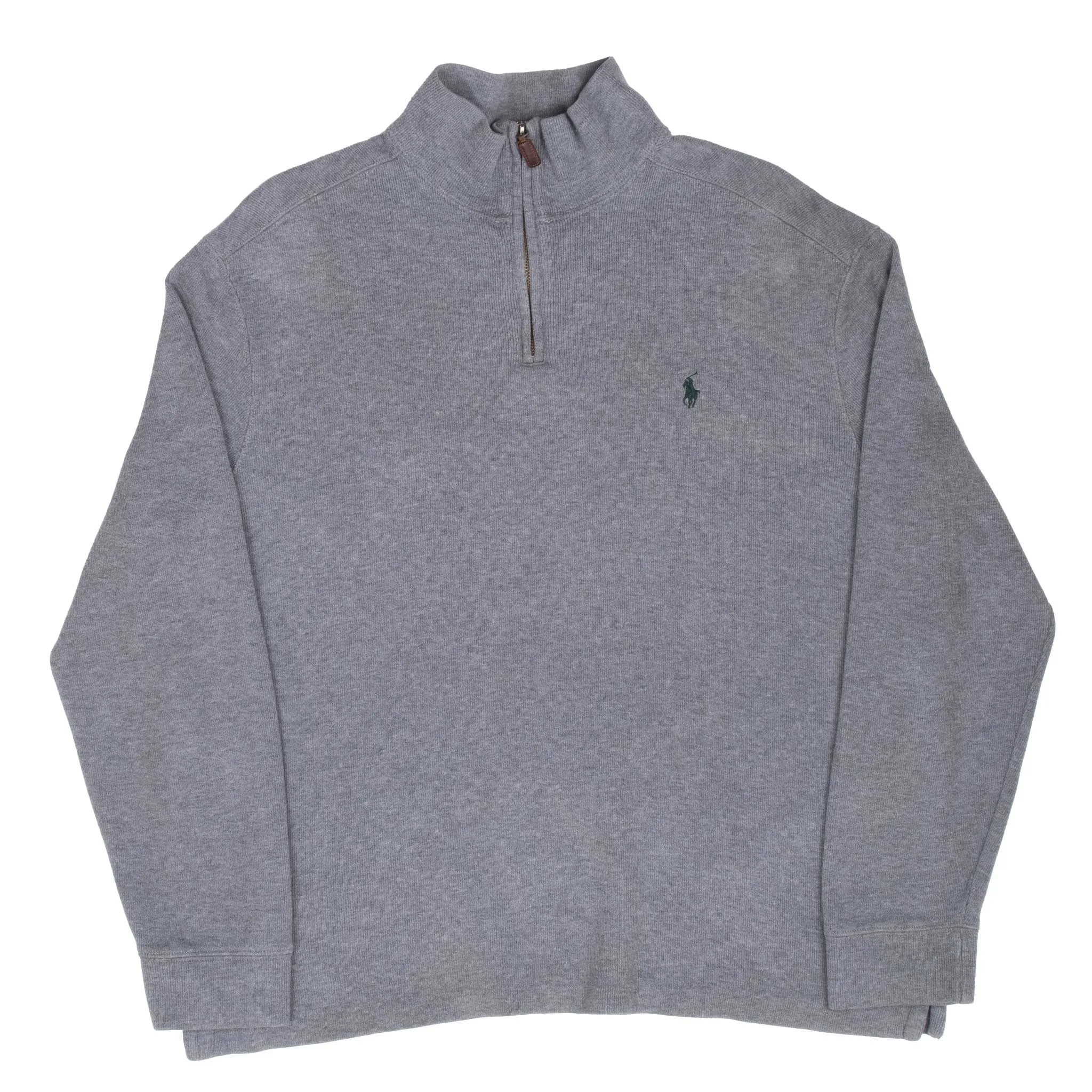 VINTAGE POLO RALPH LAUREN GREY QUARTER 1/4 ZIP SWEATER 1990S LARGE