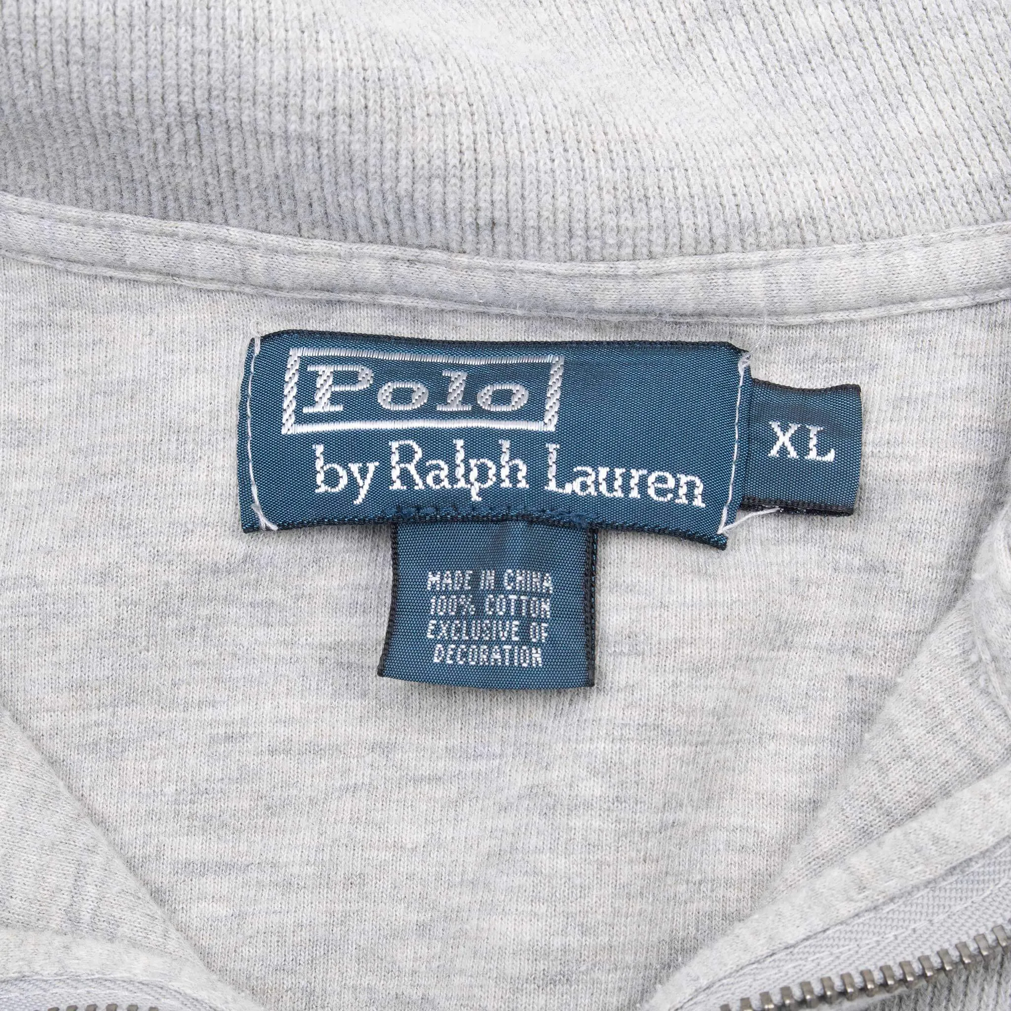 VINTAGE POLO RALPH LAUREN LIGHT GREY QUARTER 1/4 ZIP SWEATER 1990S XL