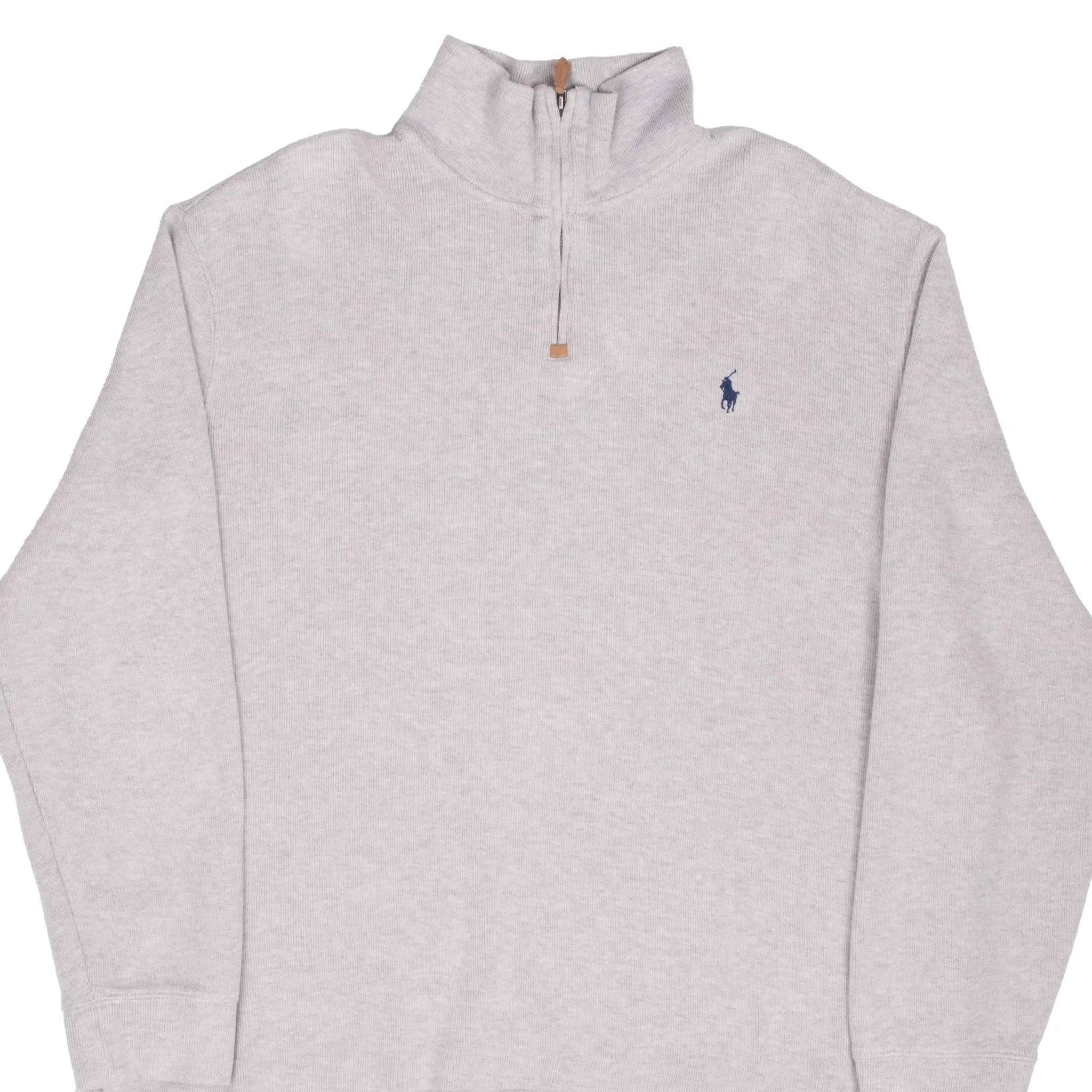 VINTAGE POLO RALPH LAUREN LIGHT GREY QUARTER 1/4 ZIP SWEATER 1990S XL