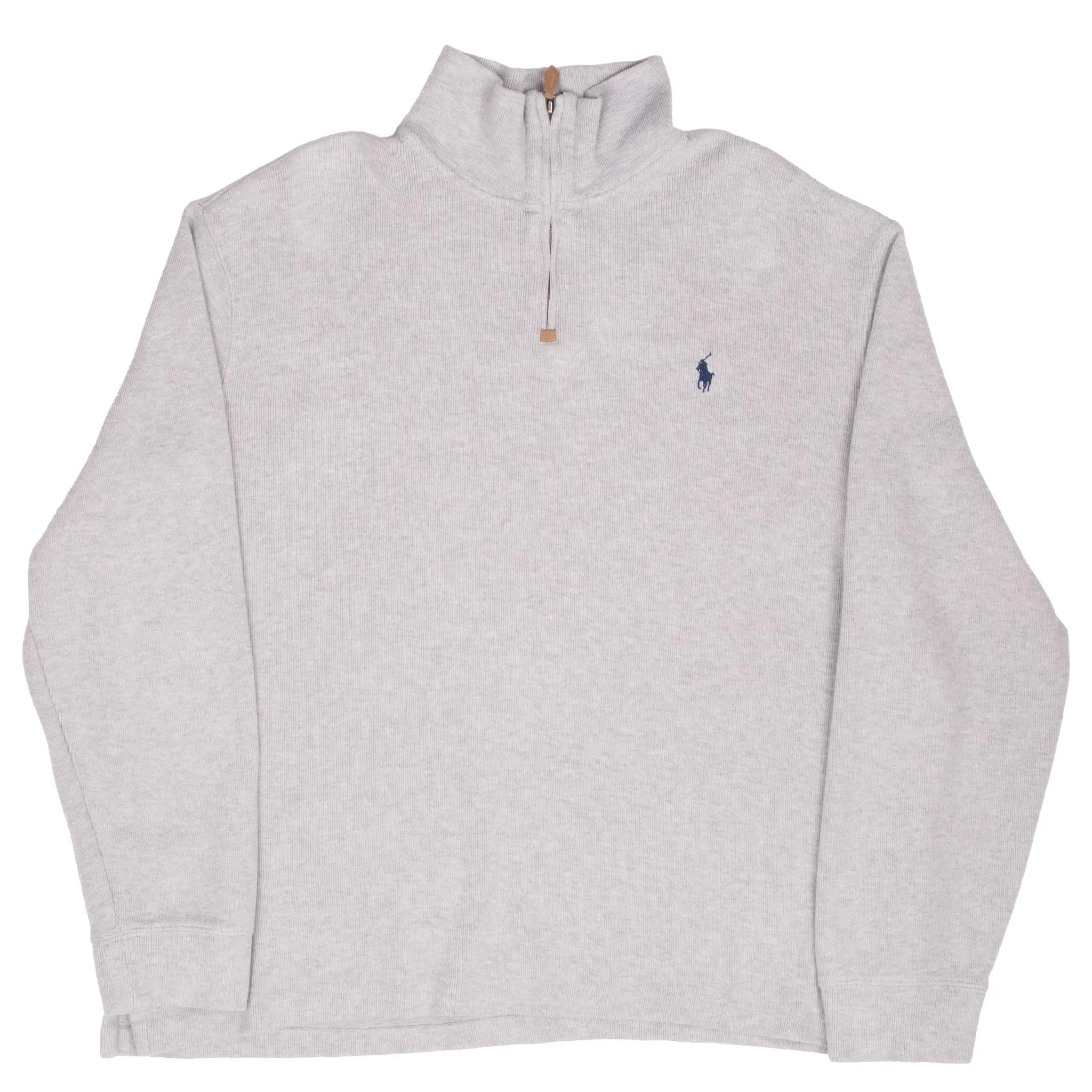 VINTAGE POLO RALPH LAUREN LIGHT GREY QUARTER 1/4 ZIP SWEATER 1990S XL