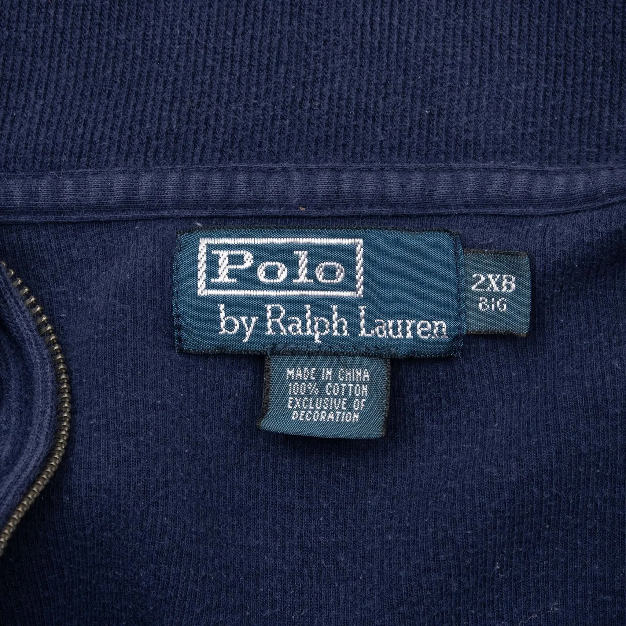 VINTAGE POLO RALPH LAUREN NAVY BLUE QUARTER 1/4 ZIP SWEATER 1990S 2XL BIG