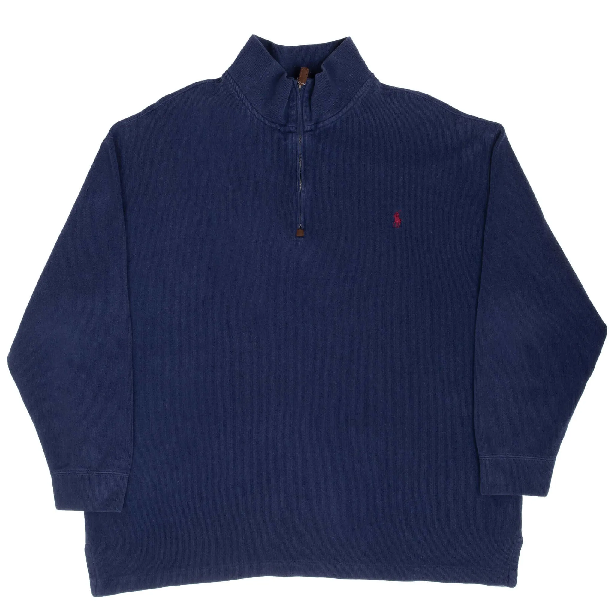 VINTAGE POLO RALPH LAUREN NAVY BLUE QUARTER 1/4 ZIP SWEATER 1990S 2XL BIG