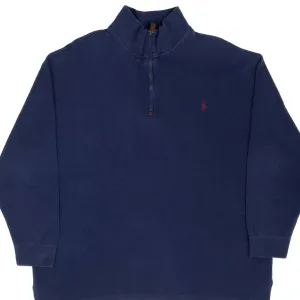 VINTAGE POLO RALPH LAUREN NAVY BLUE QUARTER 1/4 ZIP SWEATER 1990S 2XL BIG