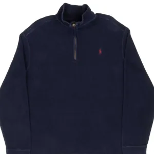 VINTAGE POLO RALPH LAUREN NAVY BLUE QUARTER 1/4 ZIP SWEATER 1990S LARGE