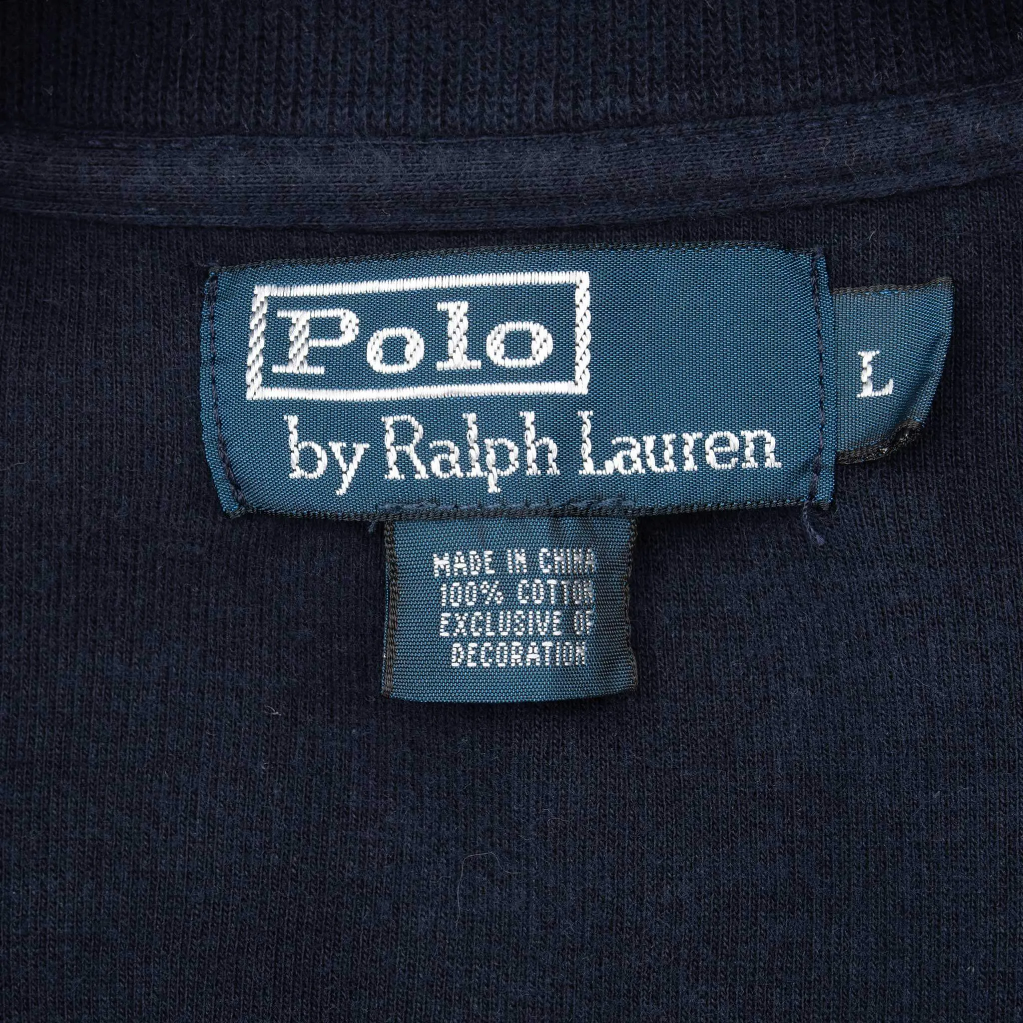 VINTAGE POLO RALPH LAUREN NAVY BLUE QUARTER 1/4 ZIP SWEATER 1990S LARGE