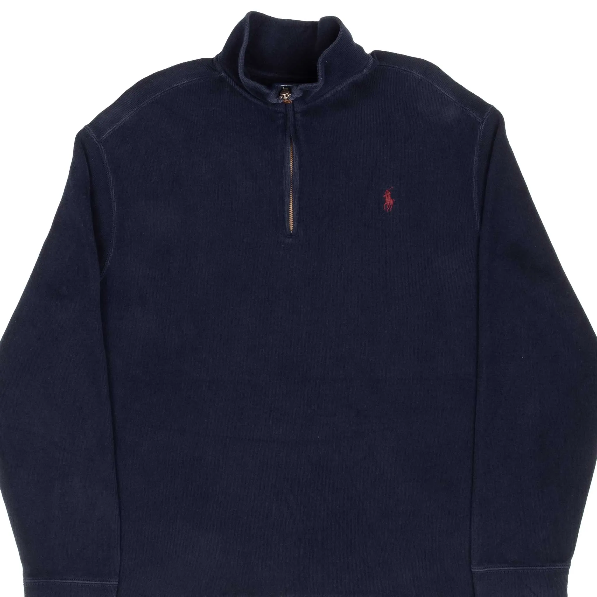 VINTAGE POLO RALPH LAUREN NAVY BLUE QUARTER 1/4 ZIP SWEATER 1990S LARGE